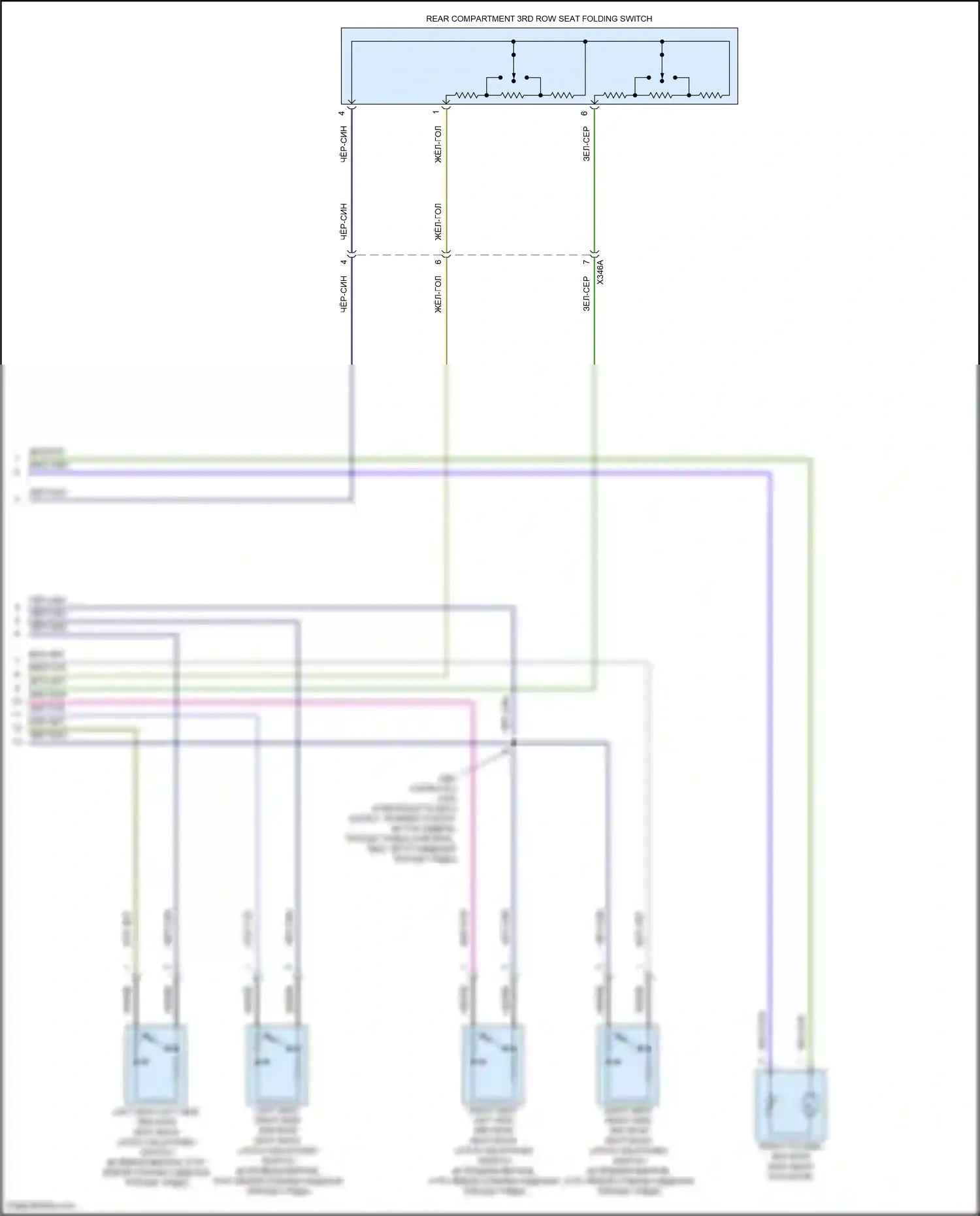 Yukon GMC V (2020-2024): Электросхема заднего откидного сиденья, сиденья третьего ряда (2 из 2) 