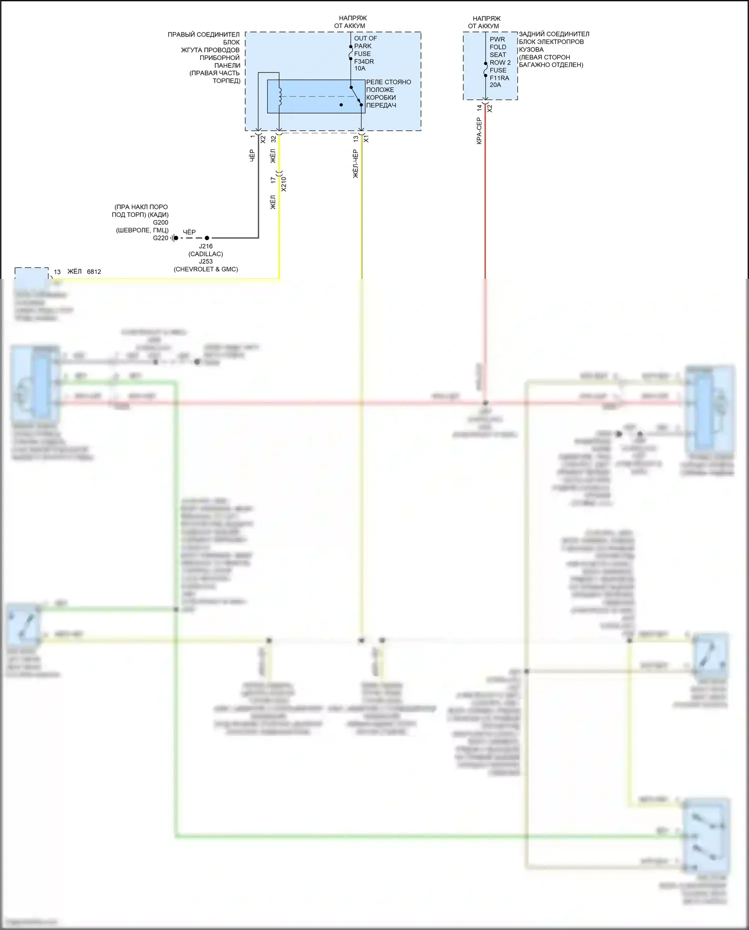 Yukon GMC V (2020-2024): Электросхема заднего откидного сиденья, сиденья второго ряда 