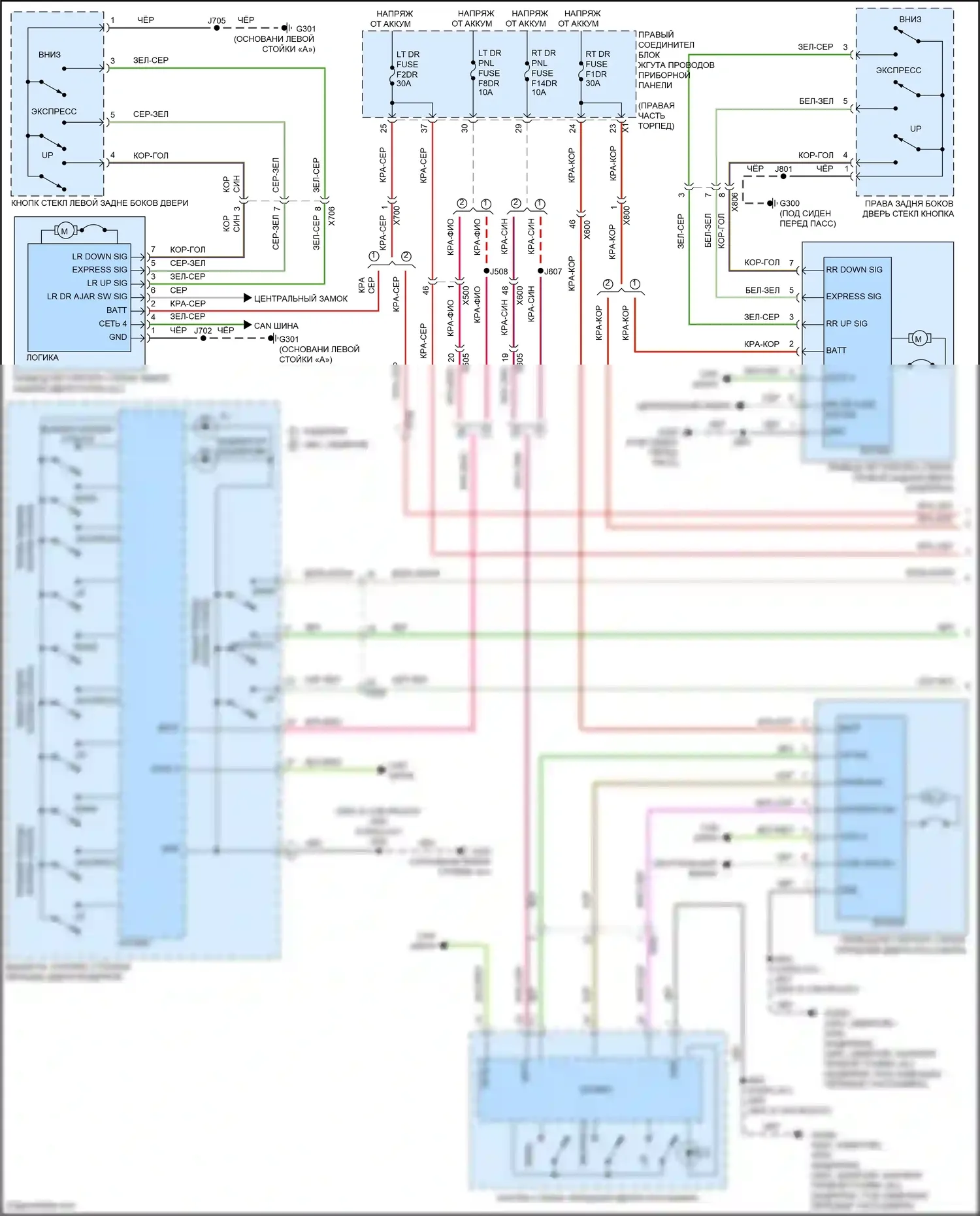 Yukon GMC V (2020-2024): Электросхема стеклоподъемников (1 из 2) 