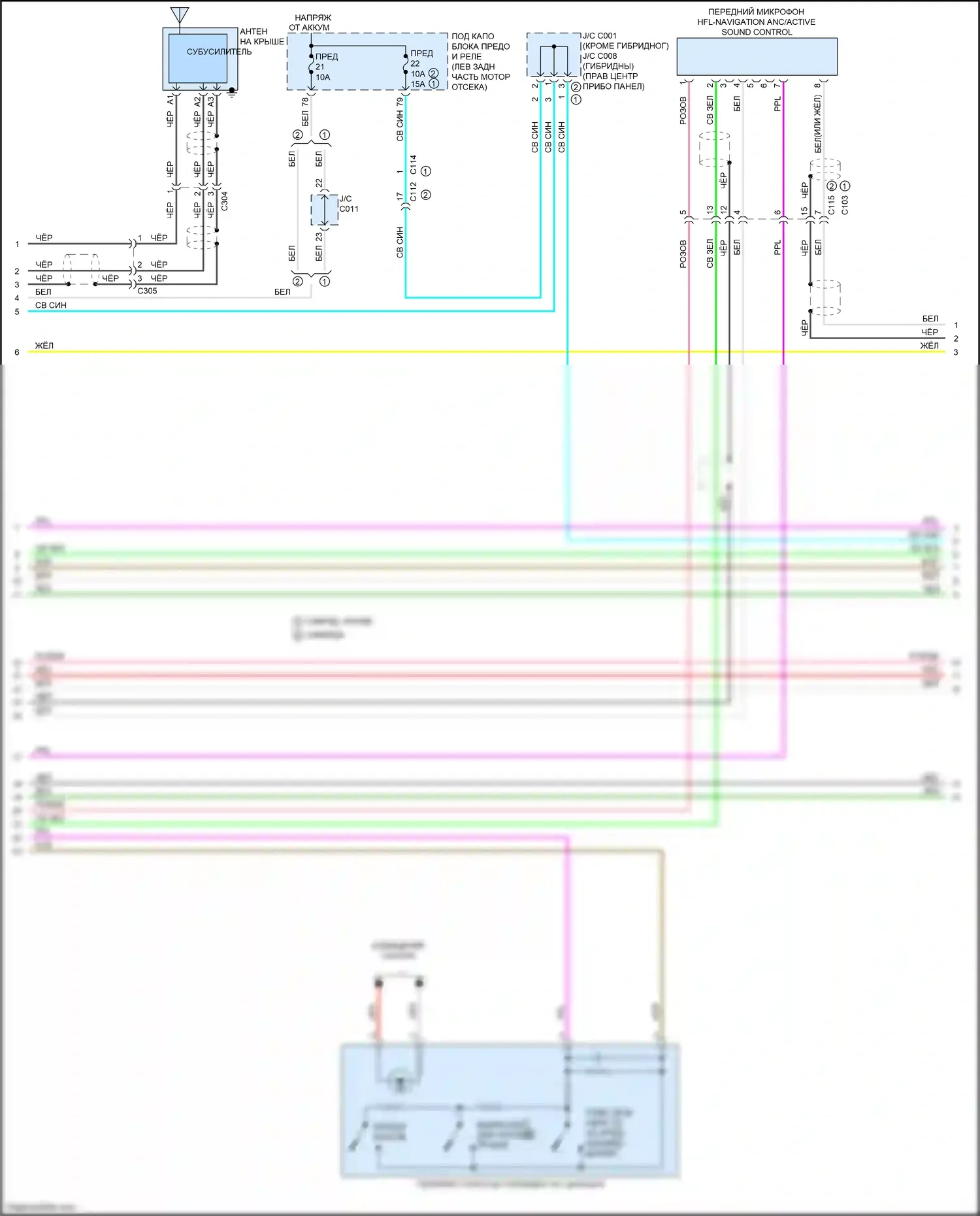 Accord Honda IX рестайлинг (2014-2019): Электросхема магнитолы, без дисплея (2 из 3) 