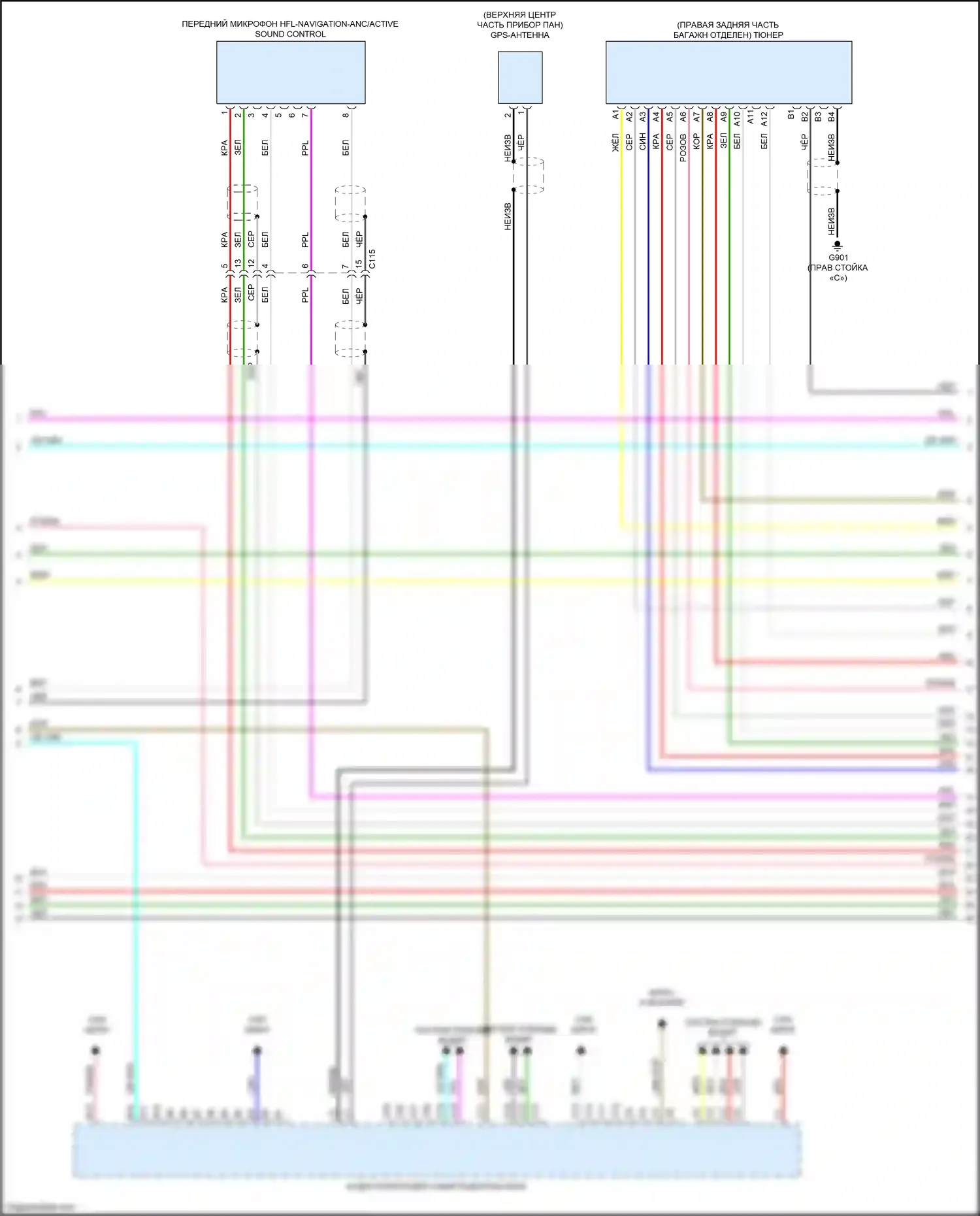 Accord Honda IX рестайлинг (2014-2019): Электросхема магнитолы, с дисплеем звука, без усилителя (4 из 5) 