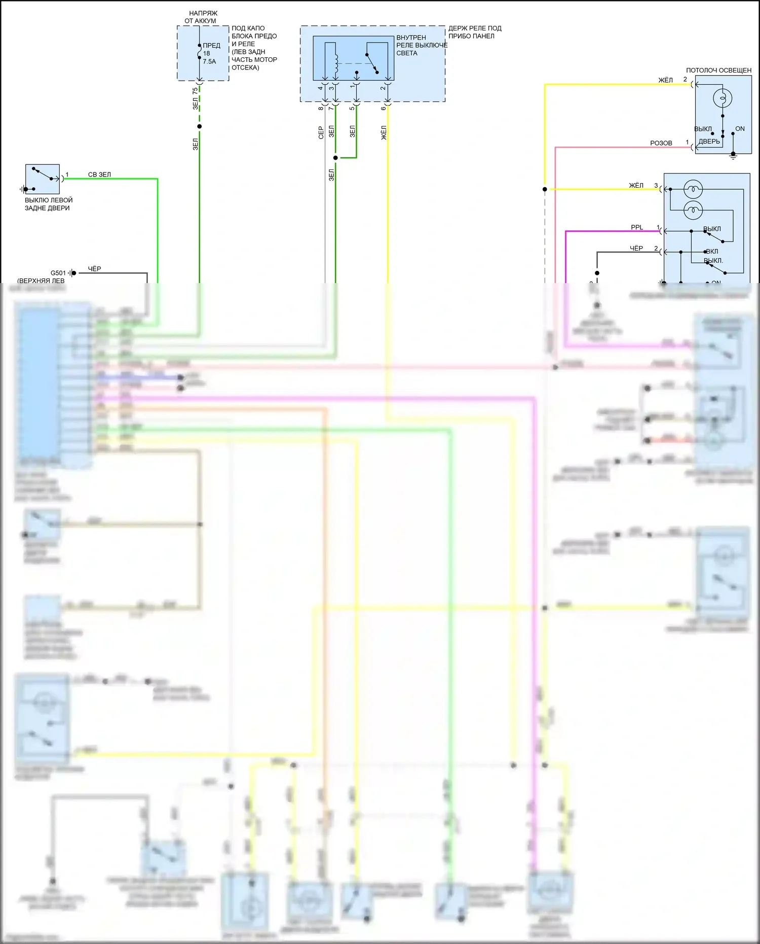 Accord Honda IX рестайлинг (2014-2019): Электросхема освещения салона, гибрид 