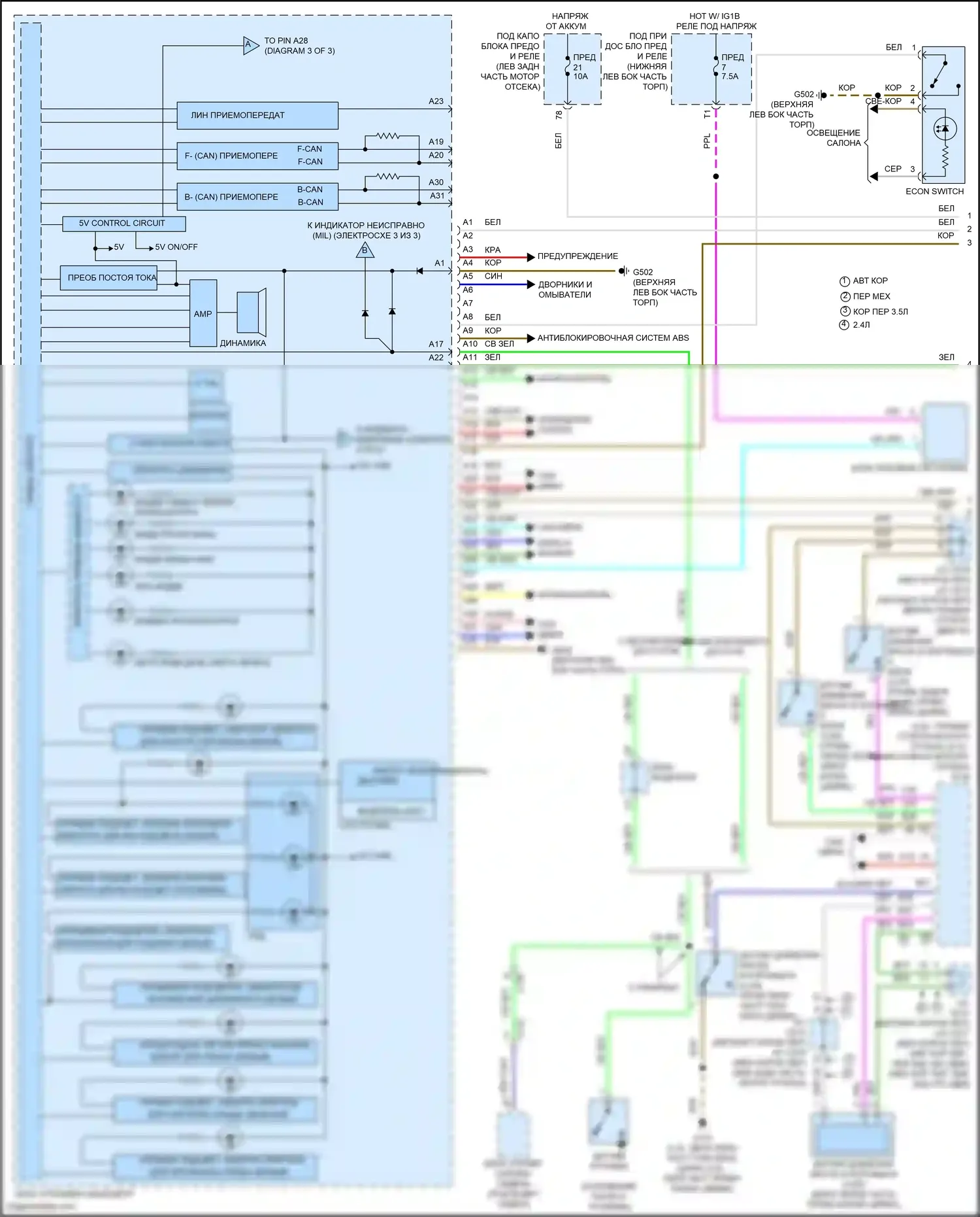 Accord Honda IX рестайлинг (2014-2019): Электросхема приборной панели, кроме гибридной (1 из 3) 