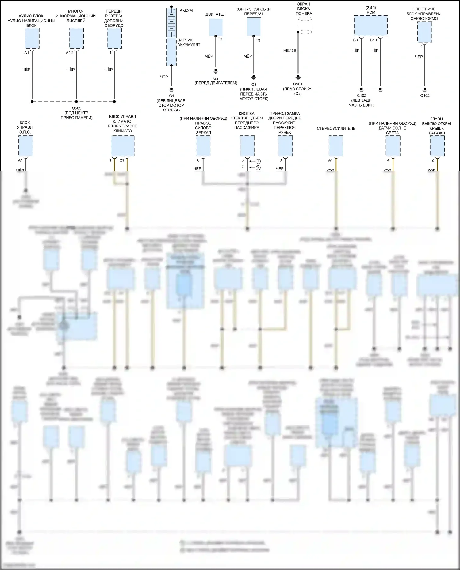 Accord Honda IX рестайлинг (2014-2019): Электросхема разводки массы, за исключением гибридной (1 из 4) 