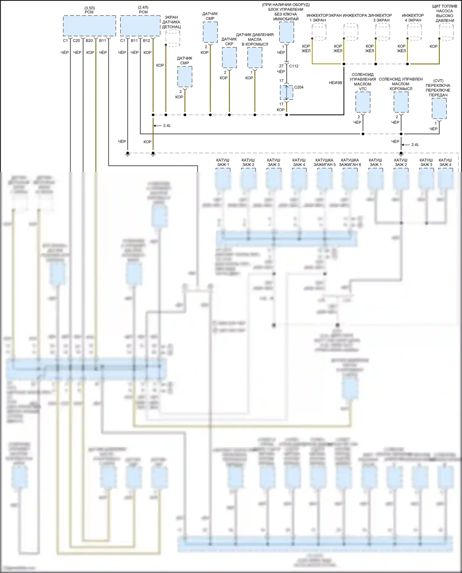 Accord Honda IX рестайлинг (2014-2019): Электросхема разводки массы, за исключением гибридной (2 из 4) 
