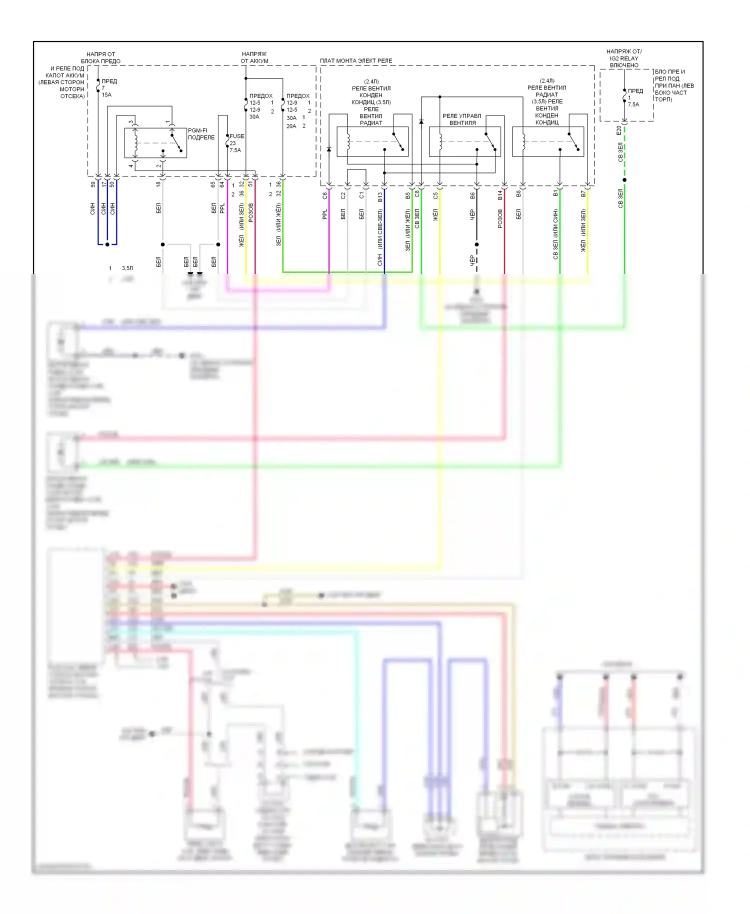 Accord Honda IX (2012-2016): Электросхема вентилятора охлаждения, кроме гибридного 