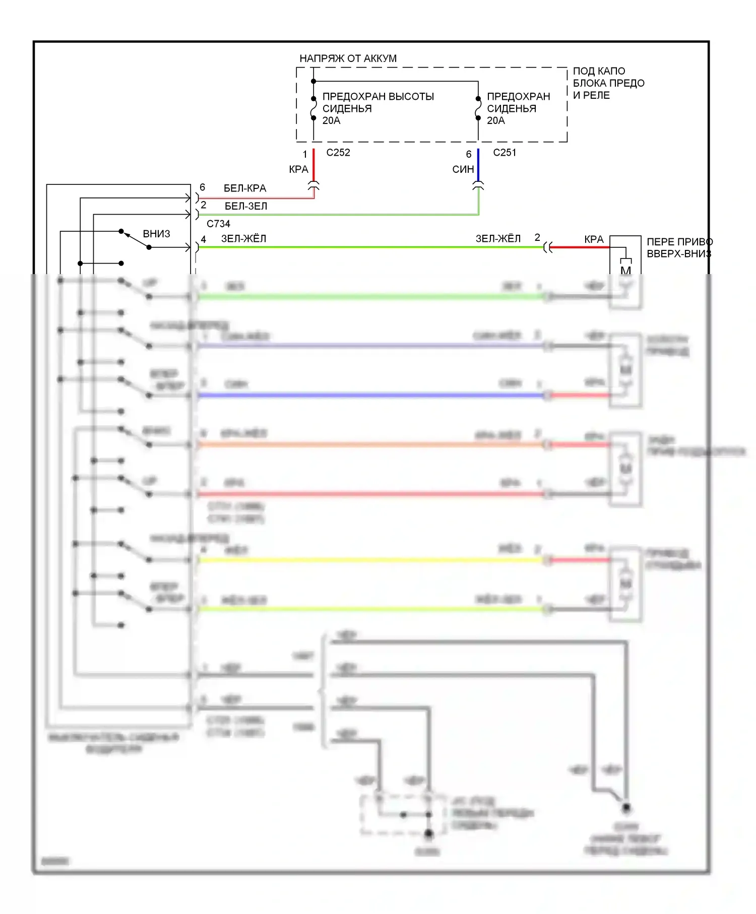 Accord Honda V (1993-1998): Электросхема сиденья с электроприводом 6-стороннего и откидного типа 