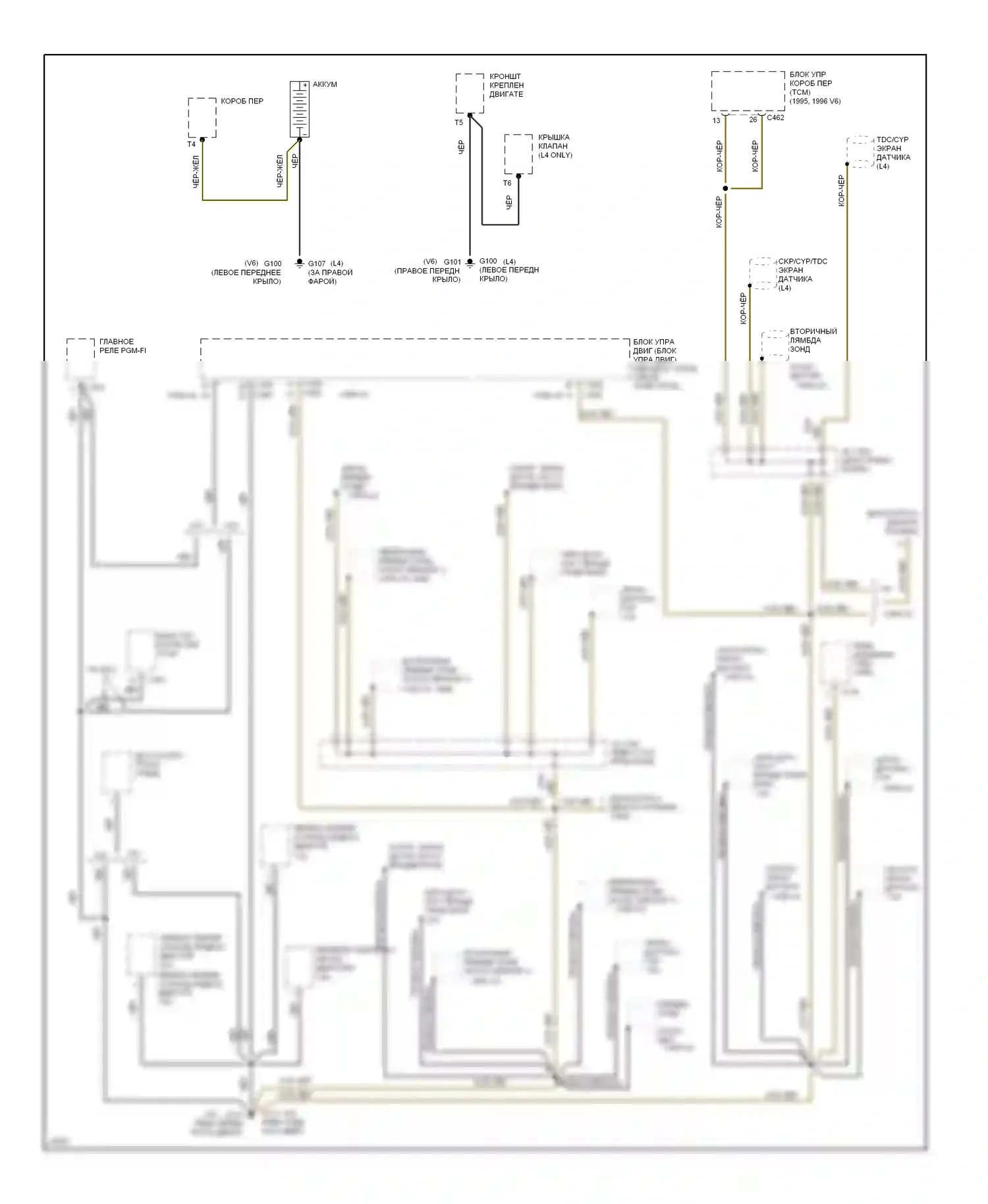 Accord Honda V (1993-1998): Электросхема точек подключения масс (1 из 4) 