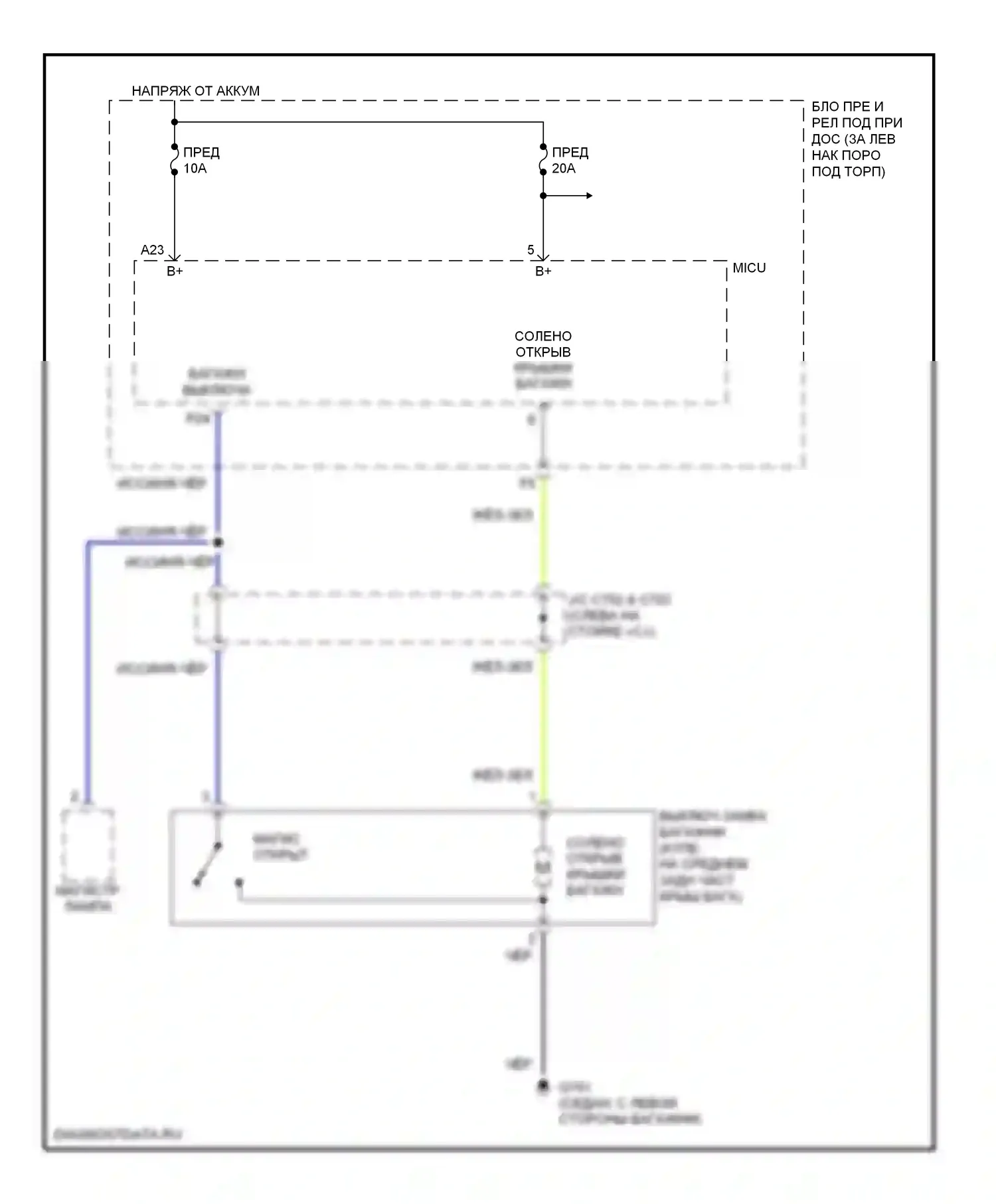 Accord Honda VII рестайлинг (2005-2008): Электросхема багажника, двери багажника, лючка топливного бака, кроме гибридного 
