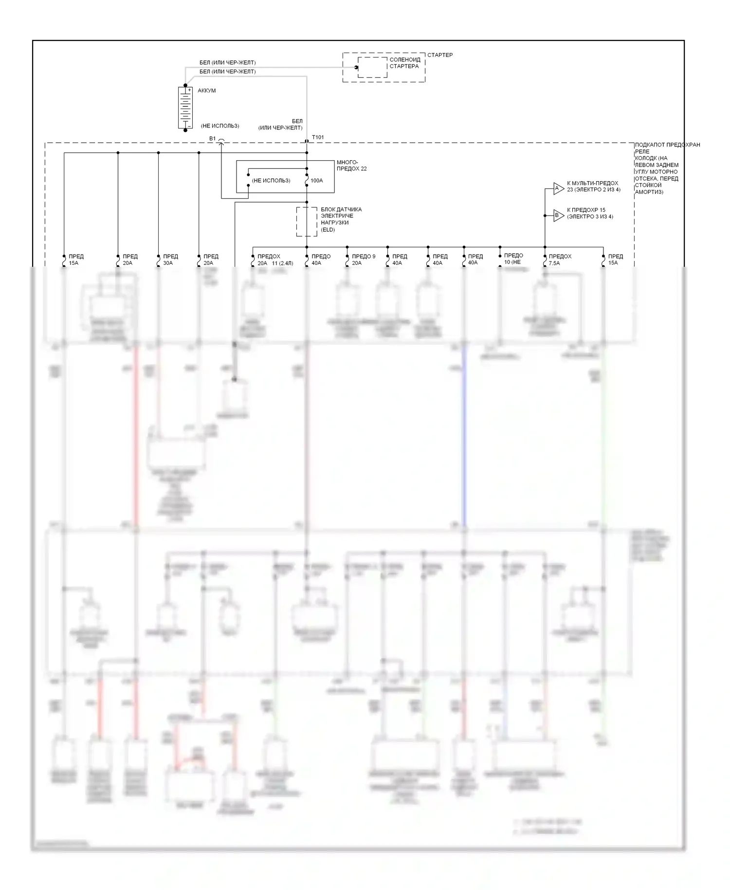 Accord Honda VII рестайлинг (2005-2008): Электросхема блока предохранителей реле, кроме гибридного (1 из 4) 