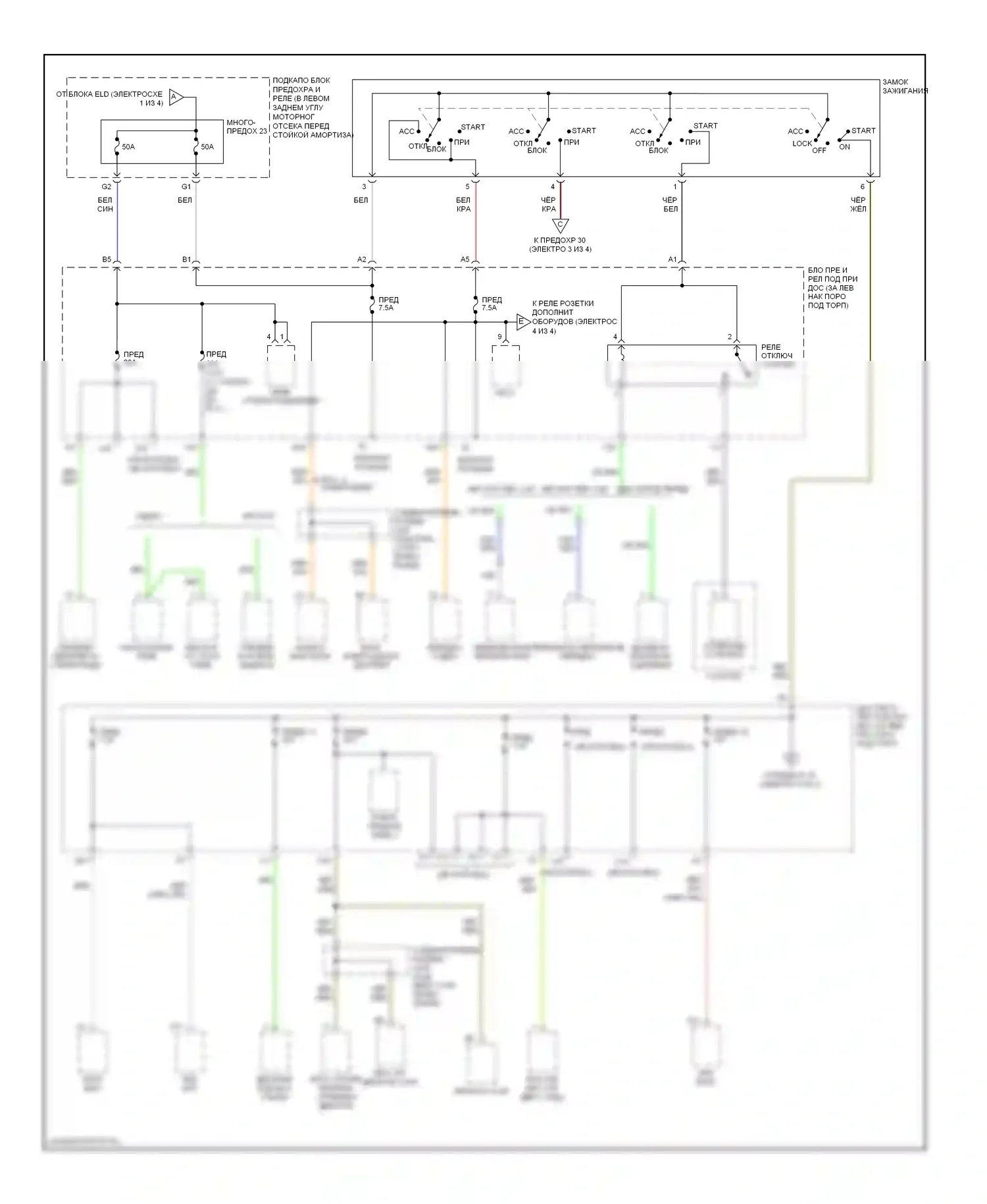 Accord Honda VII рестайлинг (2005-2008): Электросхема блока предохранителей реле, кроме гибридного (2 из 4) 