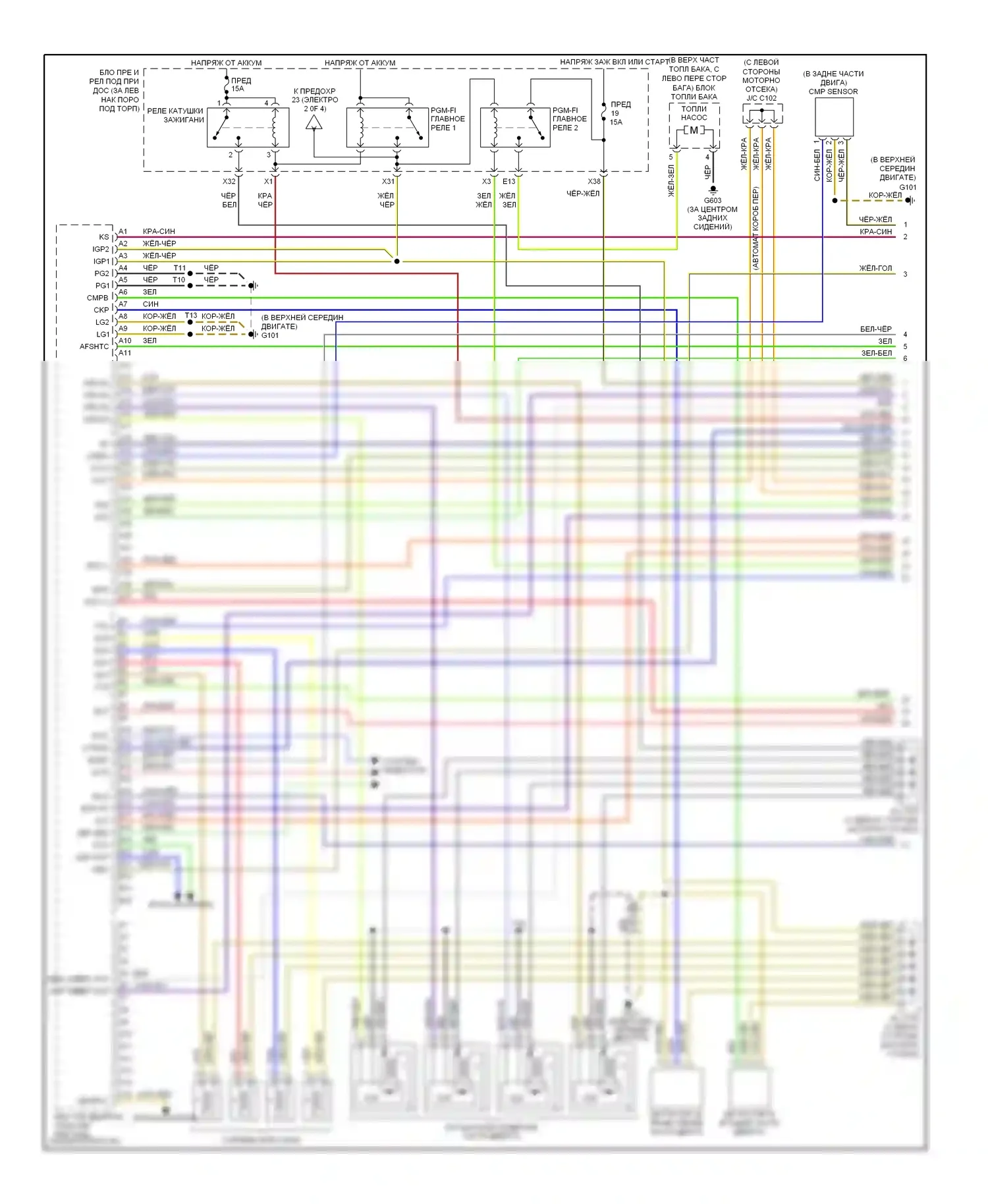 Accord Honda VII рестайлинг (2005-2008): Электросхема двигателя 2.4л (1 из 4) 