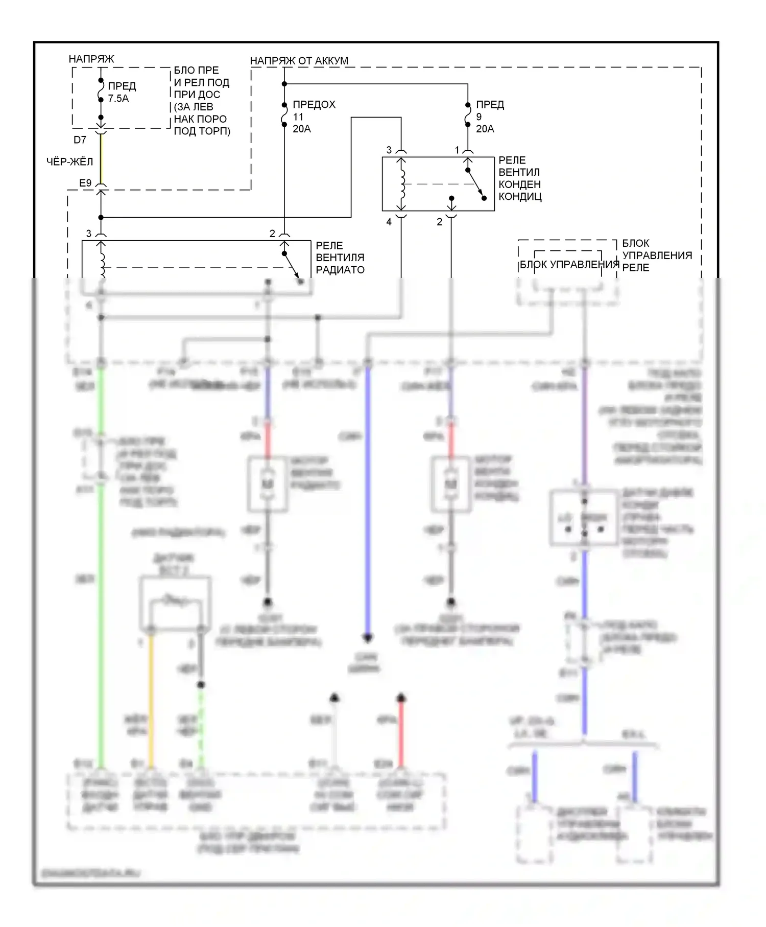 Accord Honda VII рестайлинг (2005-2008): 2.4l, электросхема вентилятора охлаждения 
