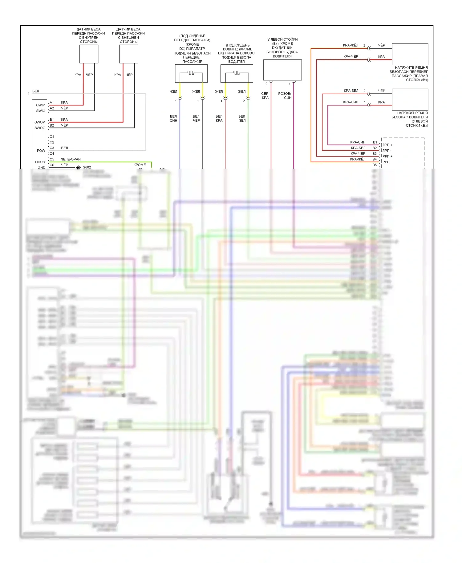 Accord Honda VII (2002-2006): Электросхема подушек безопасности, кроме гибридной (2 из 2) 