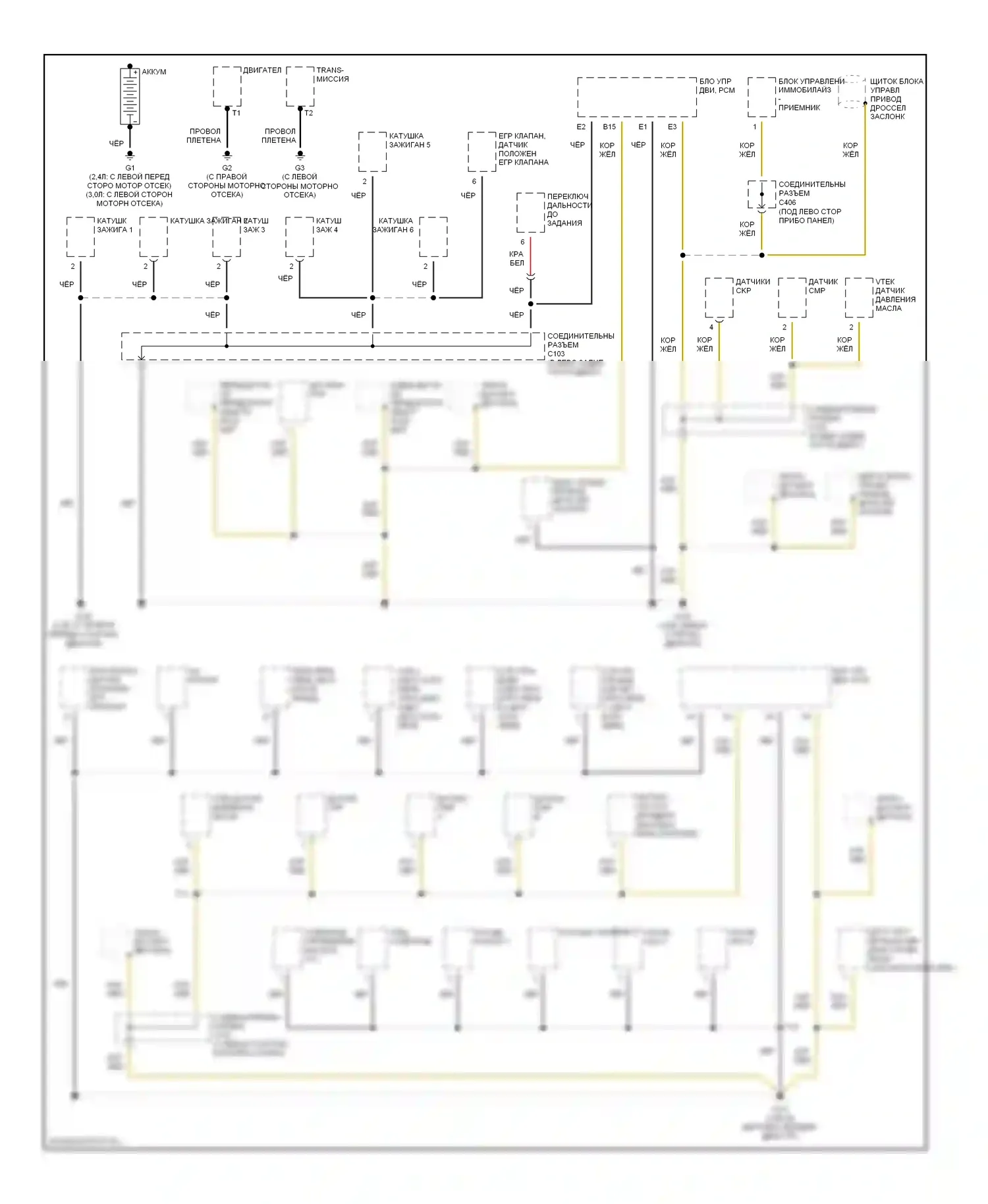 Accord Honda VII (2002-2006): Электросхема точек подключения масс (1 из 4) 