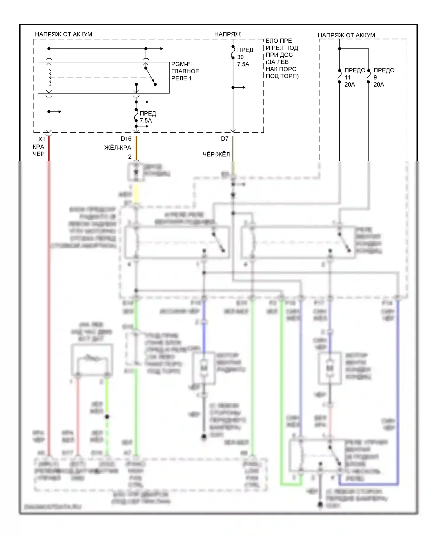 Accord Honda VII (2002-2006): 3,0л, электросхема вентилятора охлаждения 