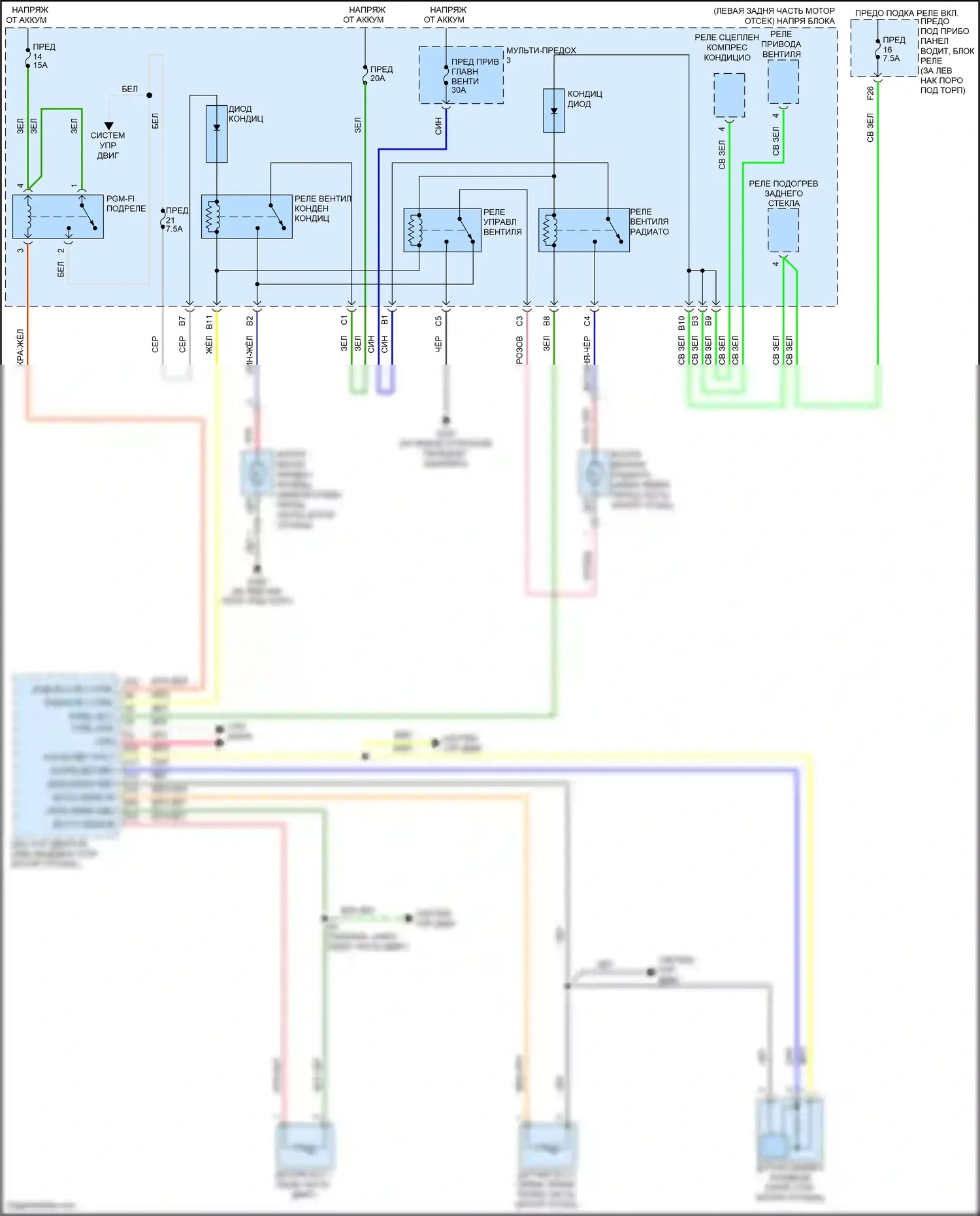 Accord Honda VIII рестайлинг (2011-2013): 2.4l, электросхема вентилятора охлаждения 
