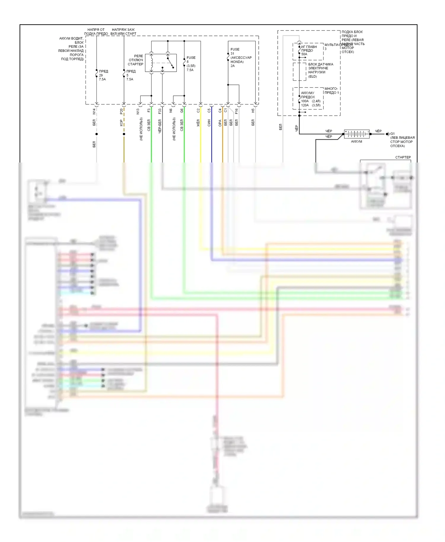 Accord Honda VIII (2007-2011): Электросхема удаленного стартера (1 из 2) 