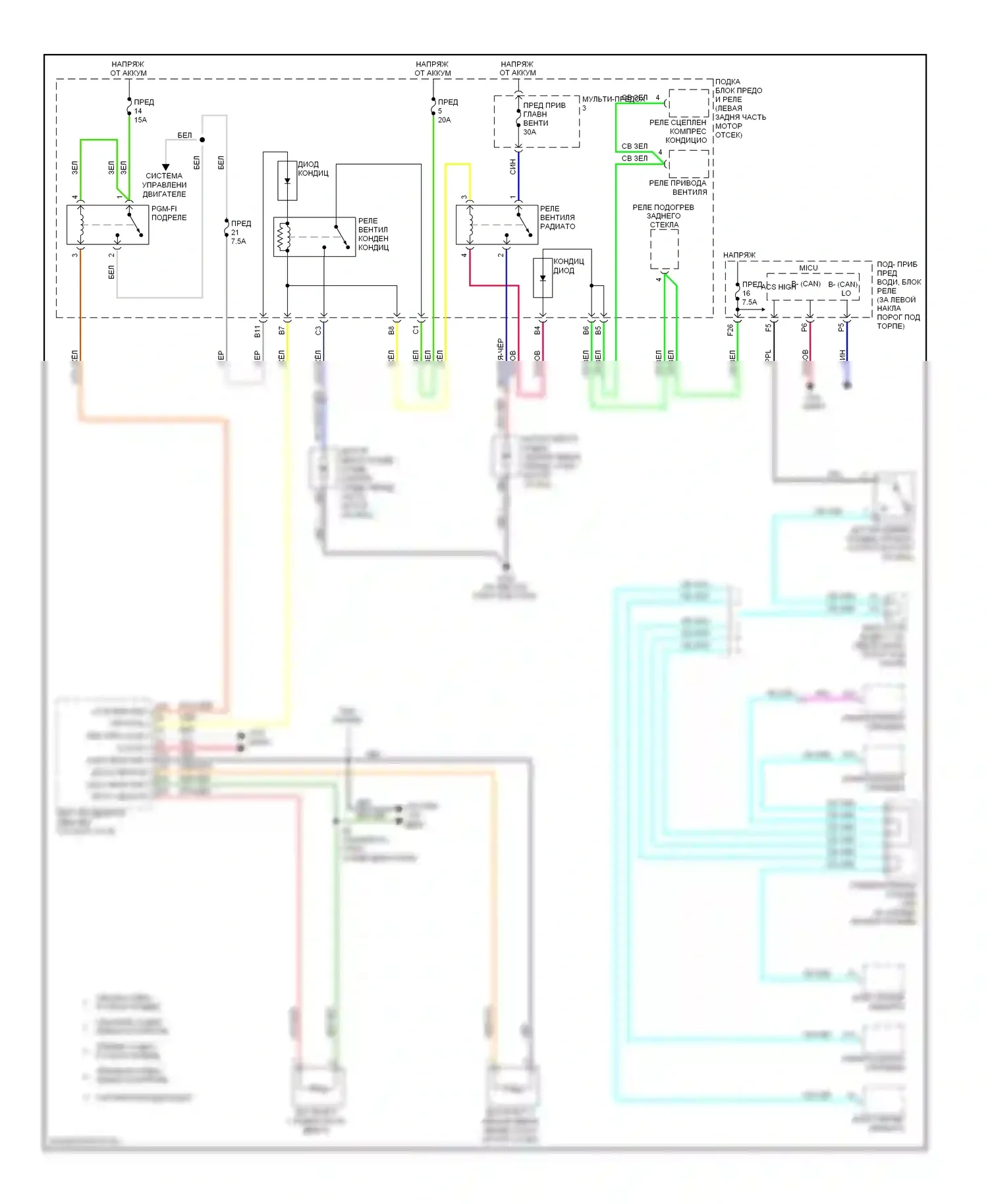 Accord Honda VIII (2007-2011): 2.4l, электросхема вентилятора охлаждения 