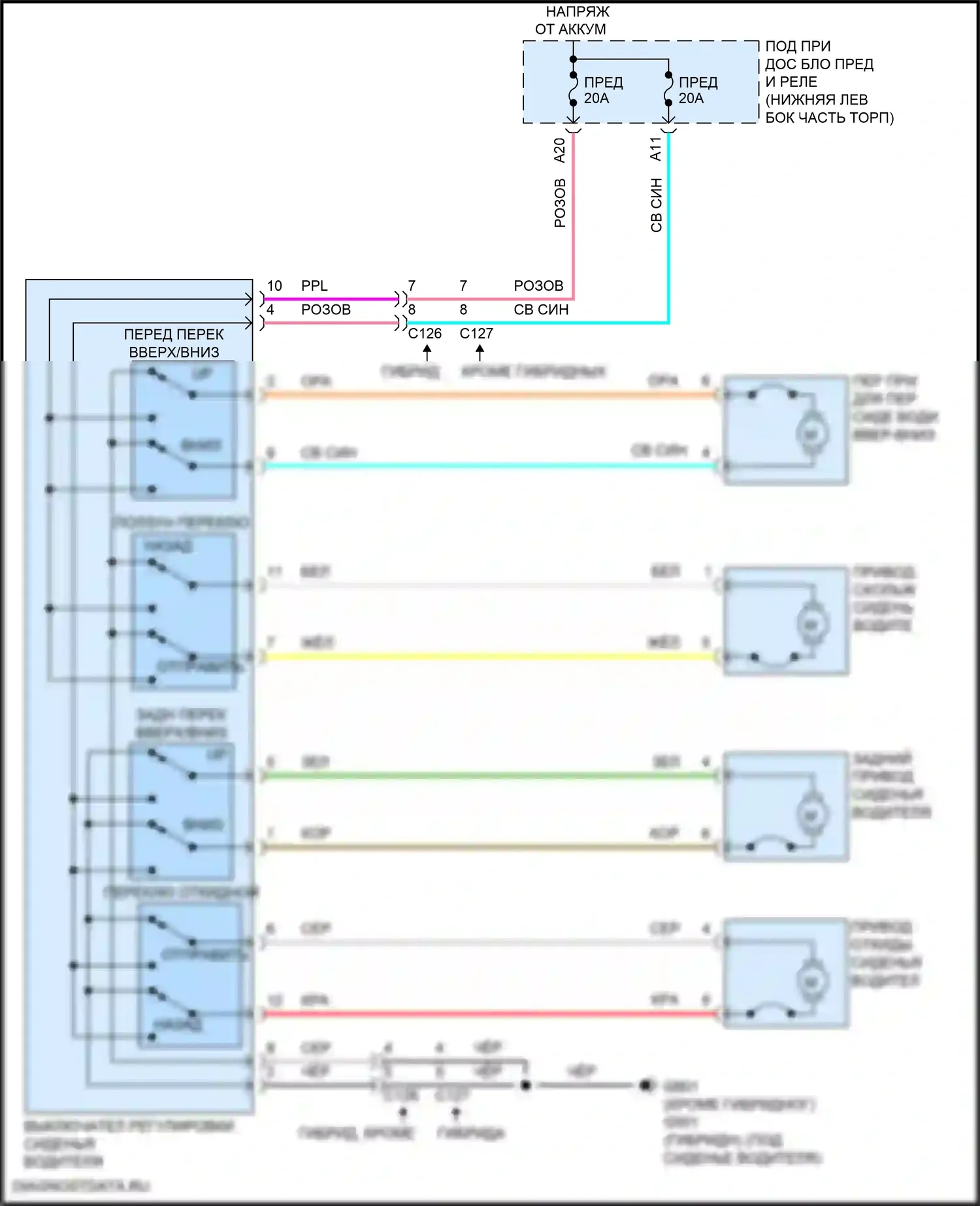 Accord Honda X рестайлинг (2020-2023): Питание водительского сиденья электросхема 