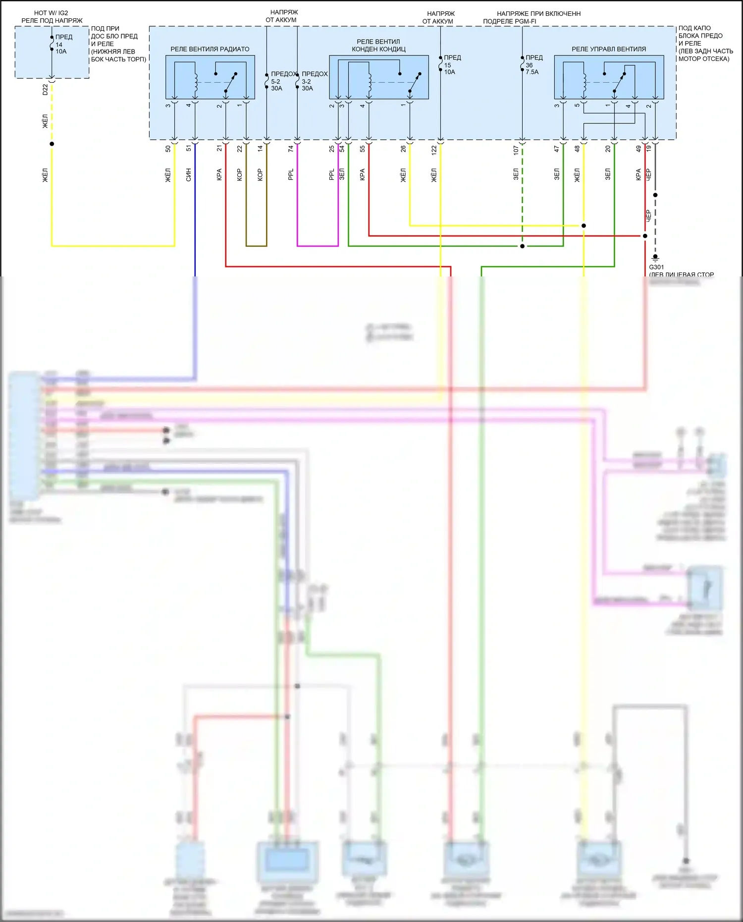 Accord Honda X рестайлинг (2020-2023): Электросхема вентилятора охлаждения, кроме гибридного 
