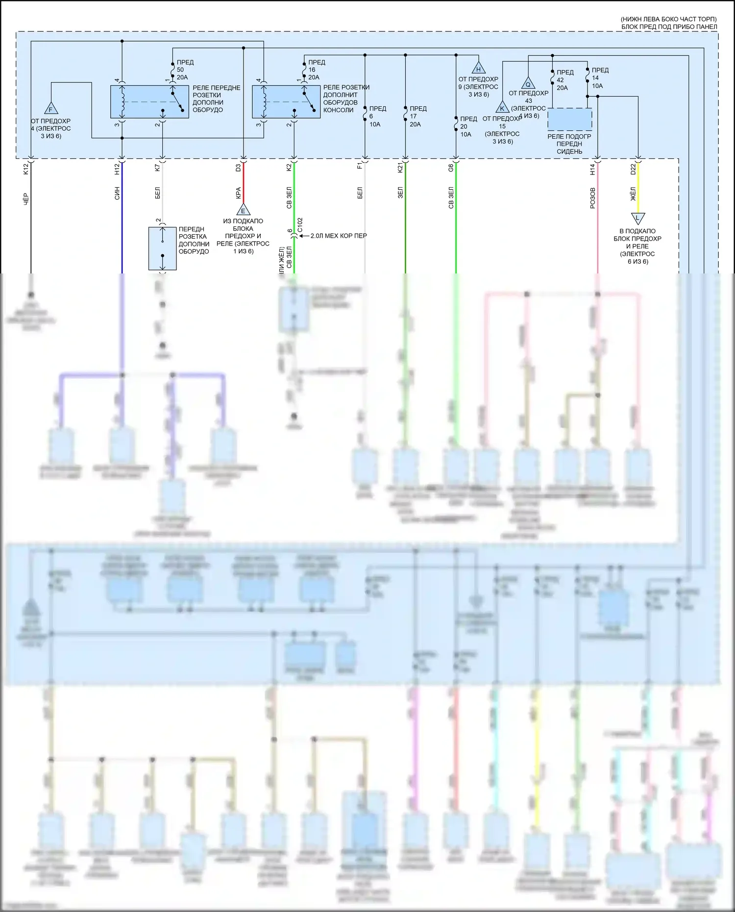 Accord Honda X (2017-2020): Электросхема блока предохранителей реле, кроме гибридного (2 из 6) 