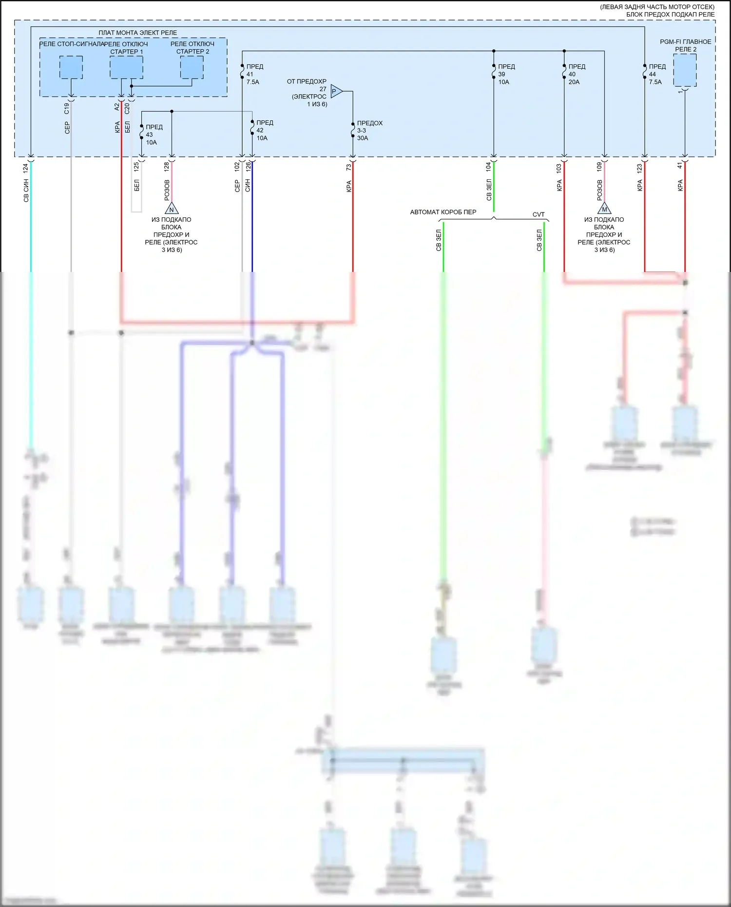 Accord Honda X (2017-2020): Электросхема блока предохранителей реле, кроме гибридного (5 из 6) 