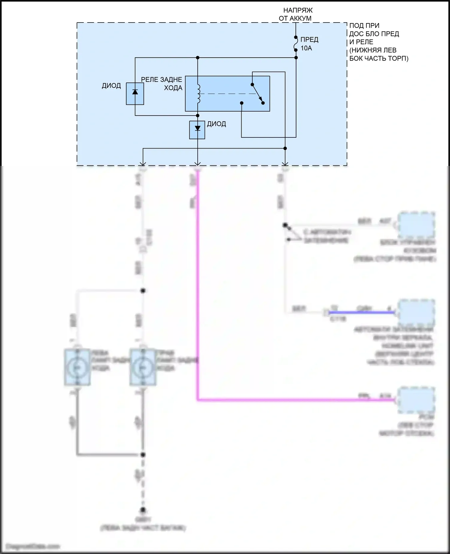 Accord Honda X (2017-2020): Электросхема фонарей заднего хода, гибридная 
