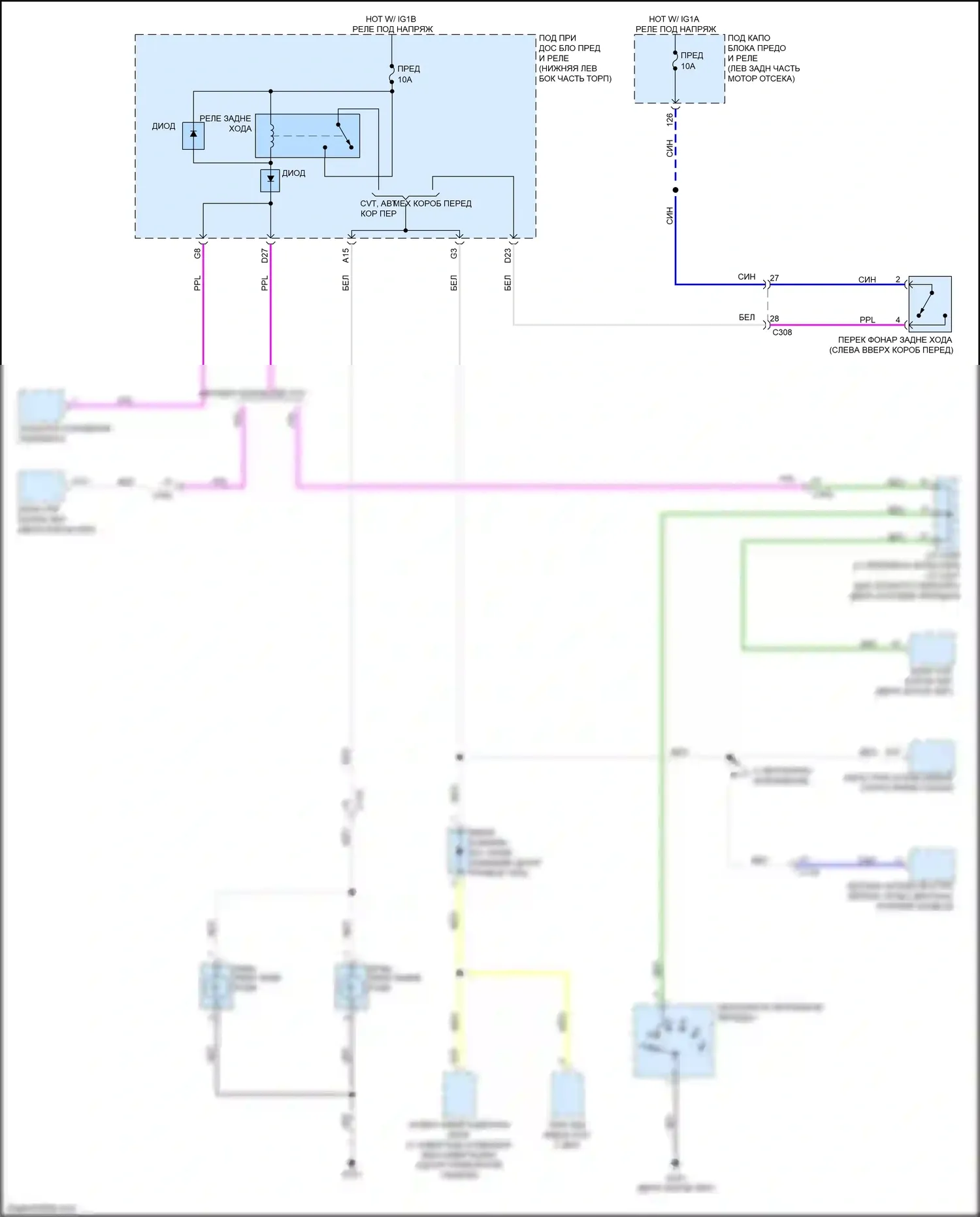 Accord Honda X (2017-2020): Электросхема фонарей заднего хода, кроме гибридной 