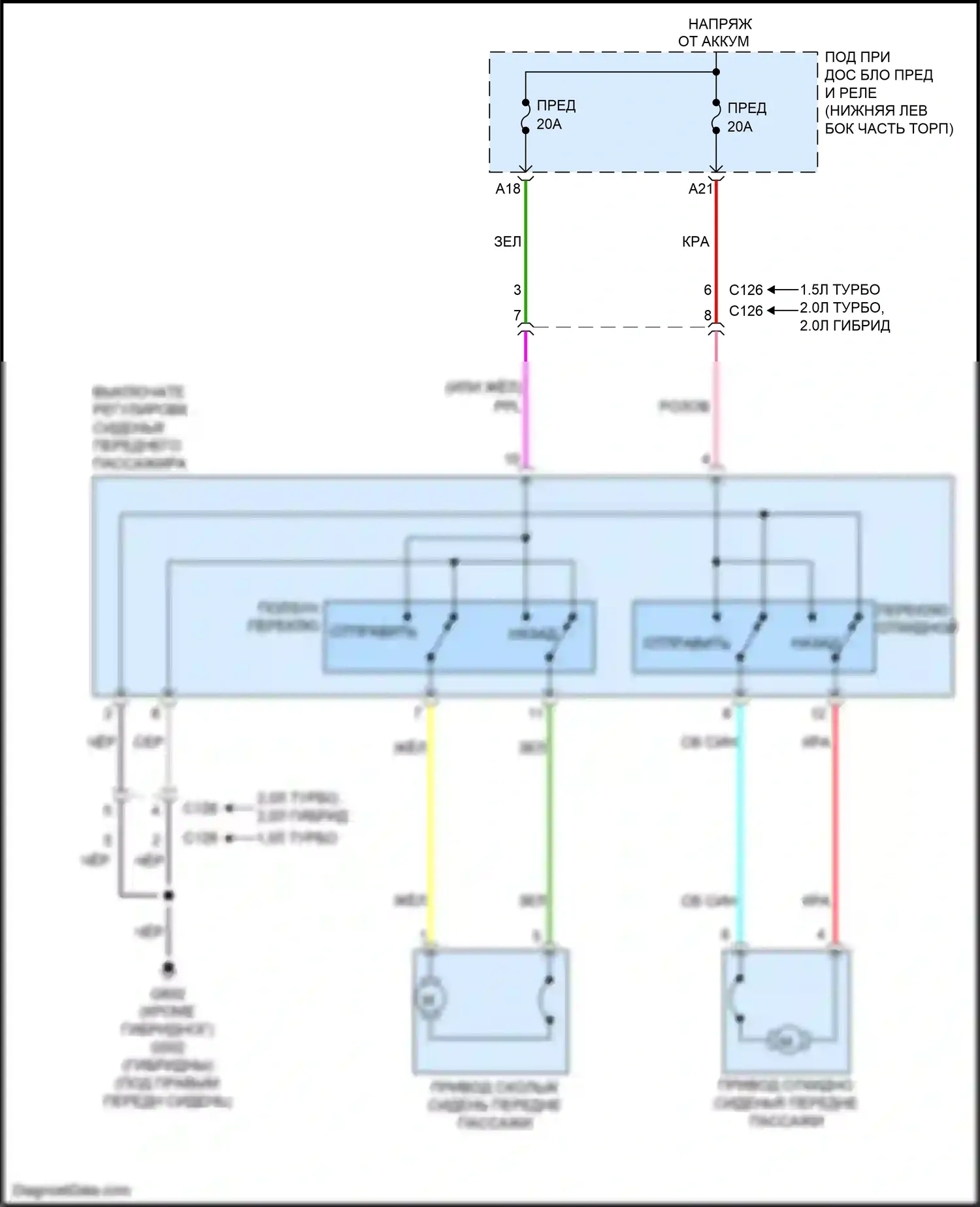 Accord Honda X (2017-2020): Электросхема сиденья питания для пассажиров 