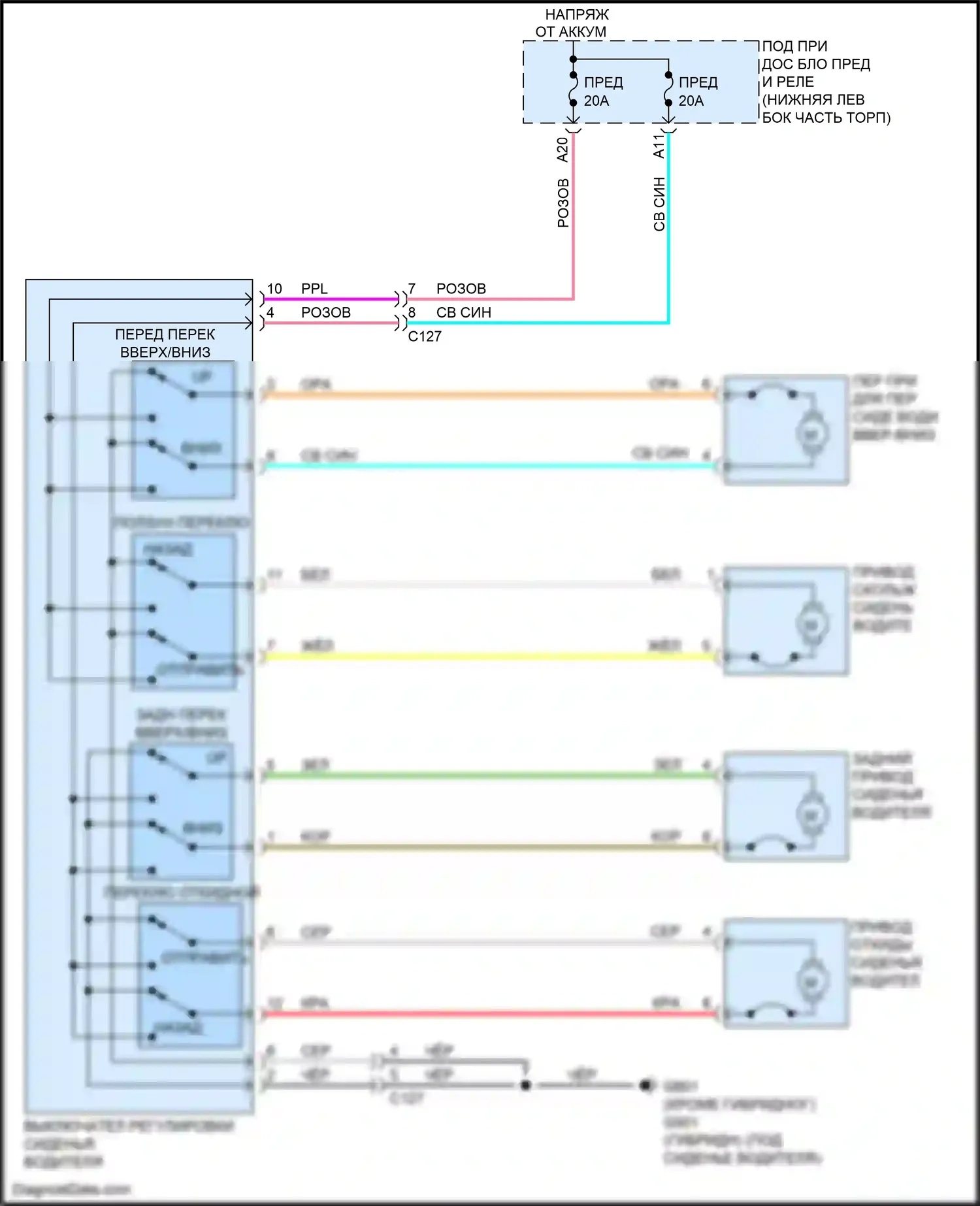 Accord Honda X (2017-2020): Питание водительского сиденья электросхема 