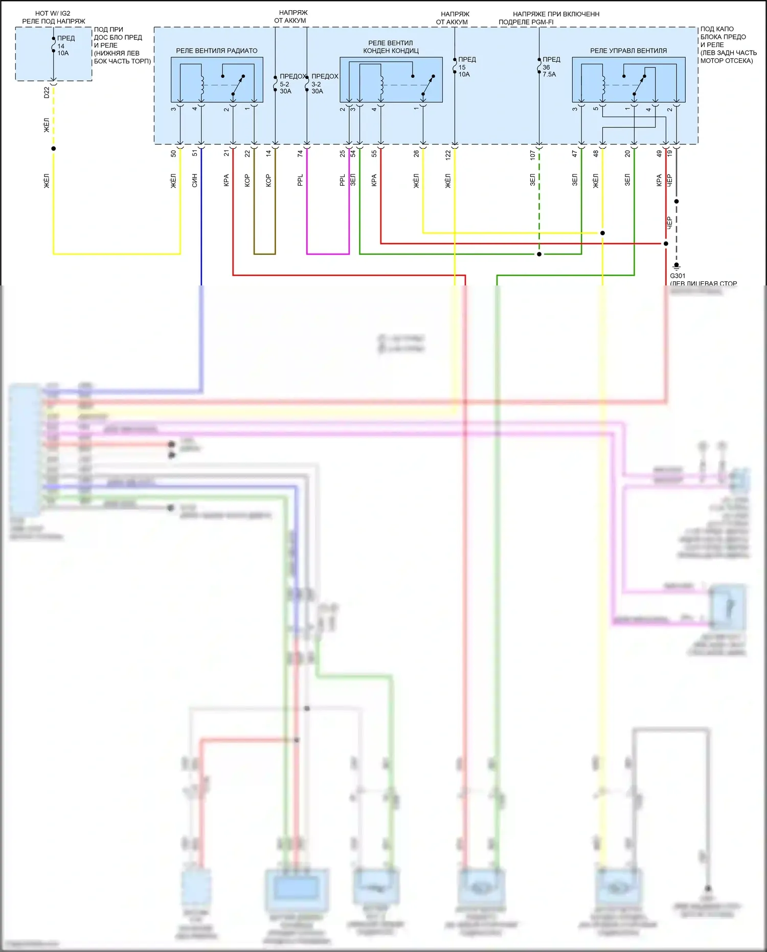 Accord Honda X (2017-2020): Электросхема вентилятора охлаждения, кроме гибридного 