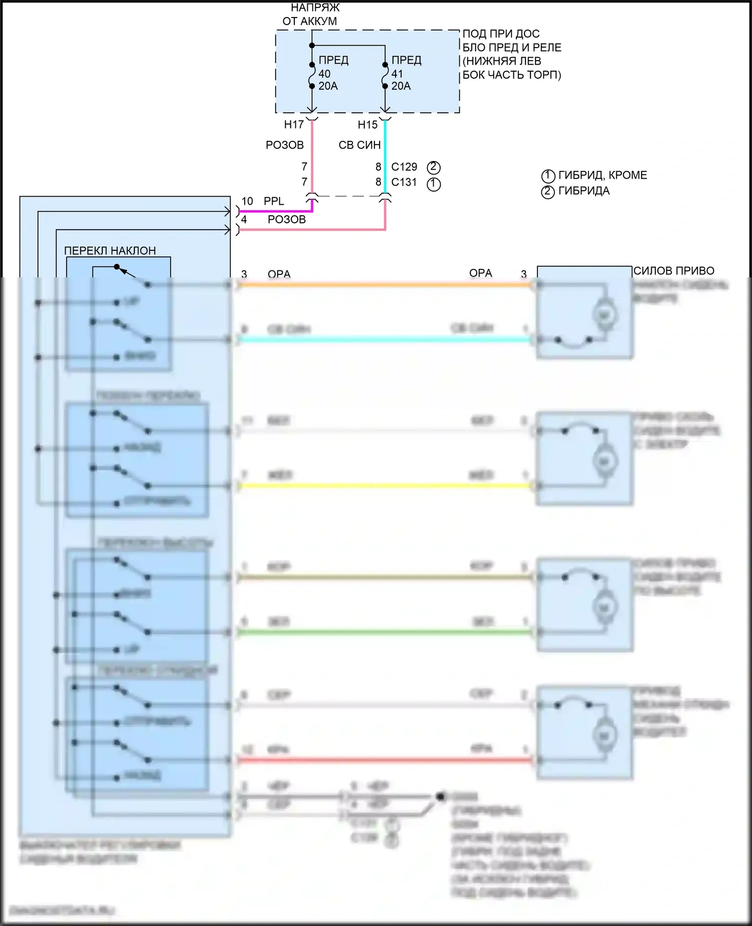 Accord Honda XI (2023-2024): Питание водительского сиденья электросхема 