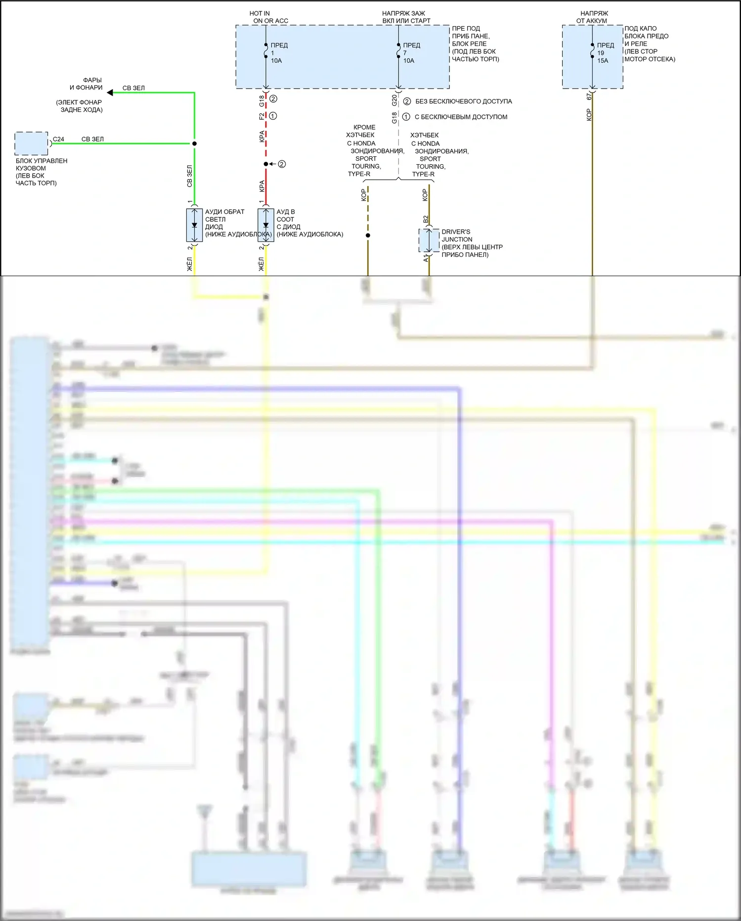 Civic Type R Honda X (2015-2021): Электросхема магнитолы, хэтчбек с цветным аудио (1 из 3) 