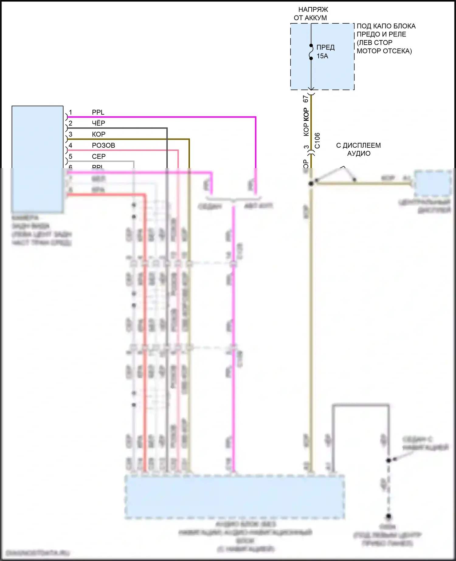 Civic Type R Honda X (2015-2021): Электросхема камеры заднего вида, седан 