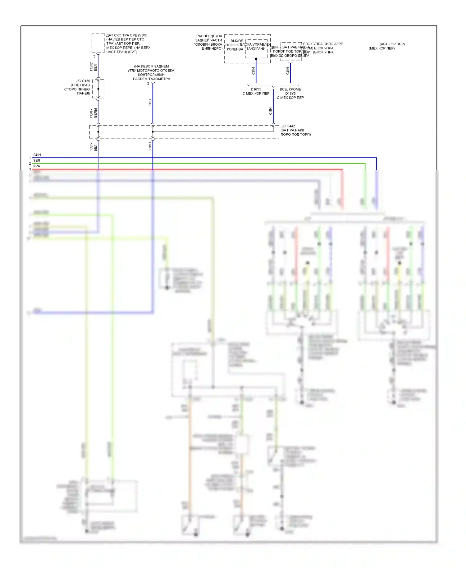 Civic Honda GA (1998-2002): Электросхема приборной панели (2 из 2) 