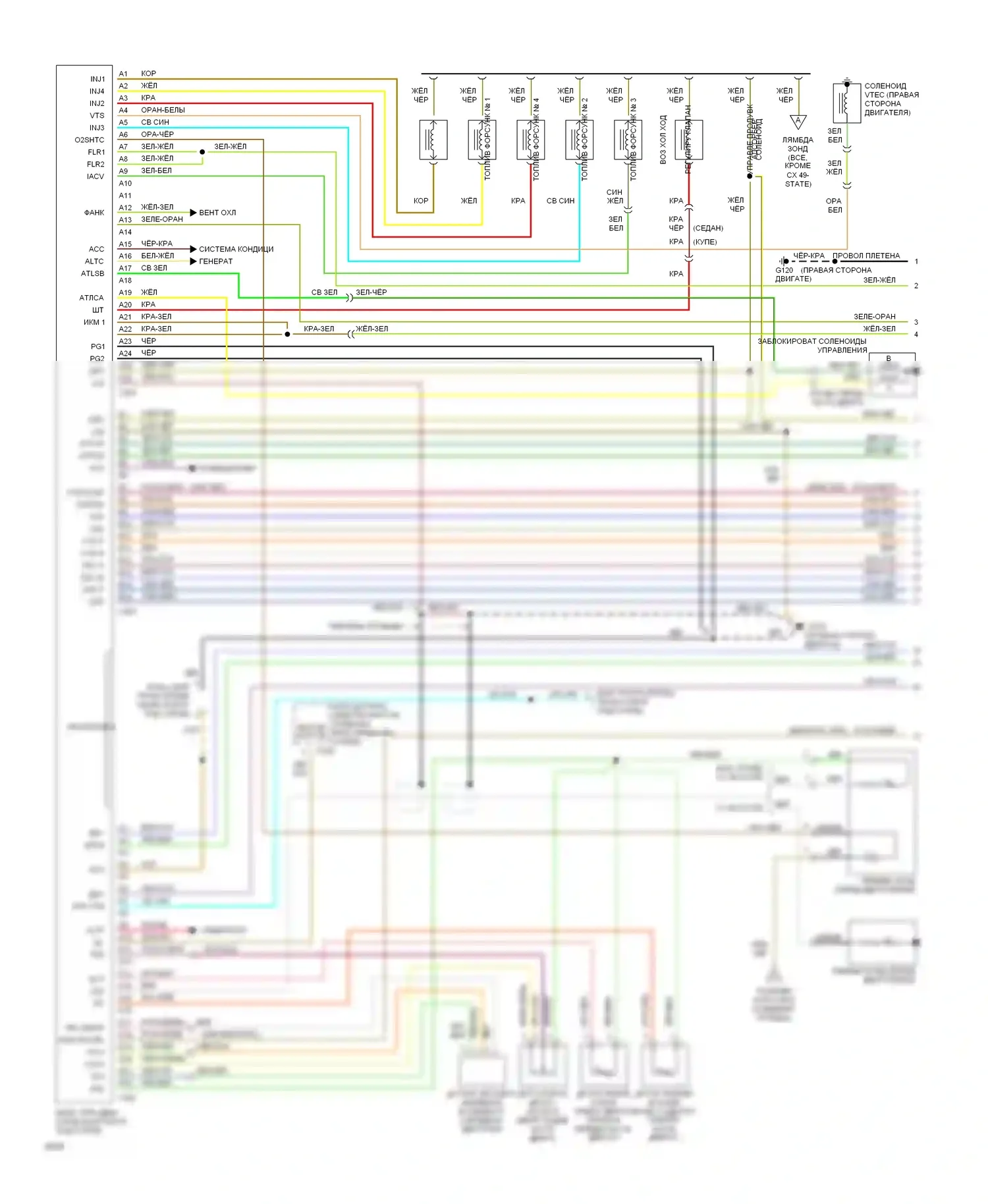 Civic Honda IV (1987-1996): Электросхема соединений двигателя 1.5ls, за исключением vx (1 из 2) 