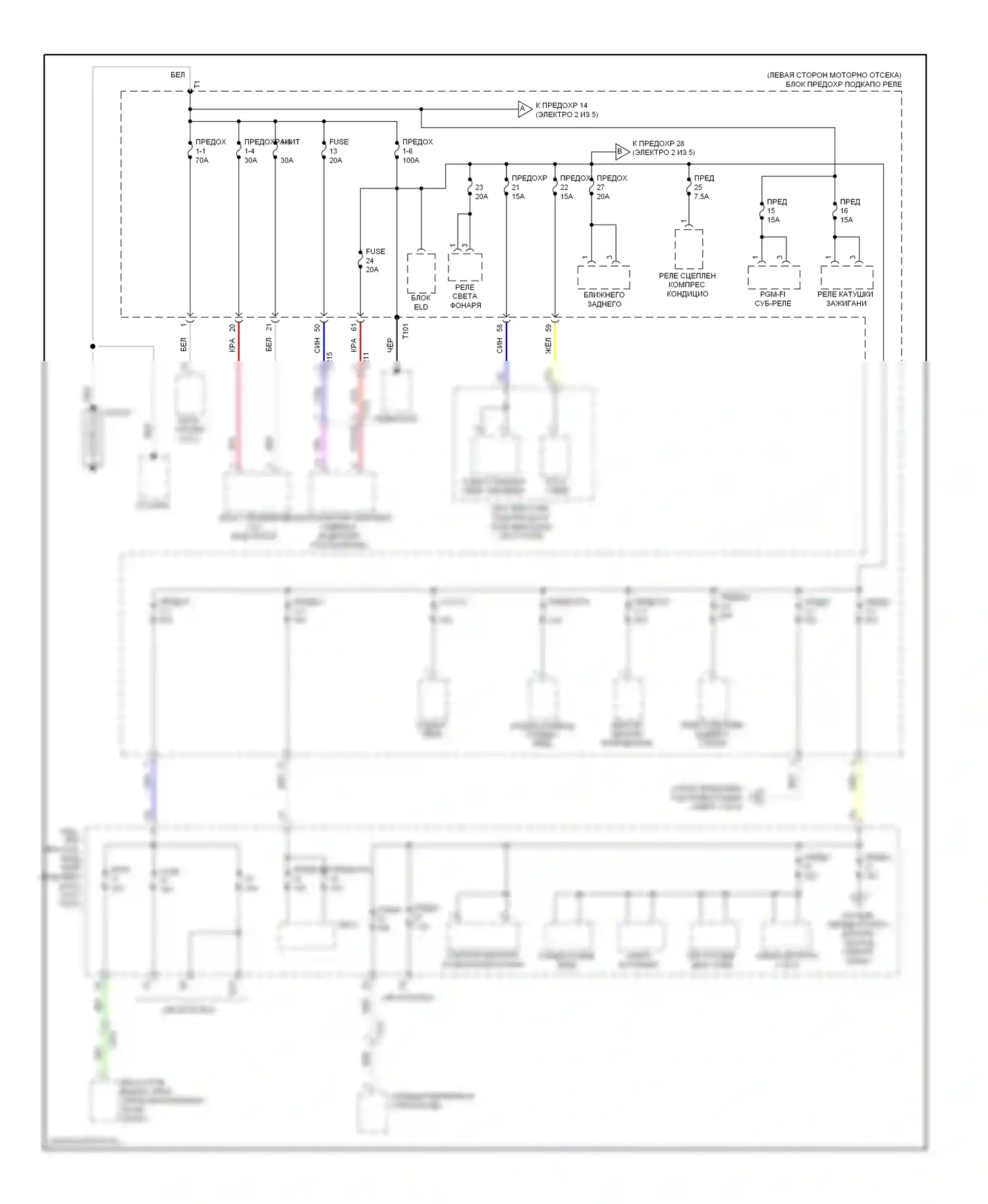 Civic Honda IX рестайлинг (2013-2016): Электросхема блока предохранителей реле, кроме гибридного без бесключевого доступа (1 из 5) 