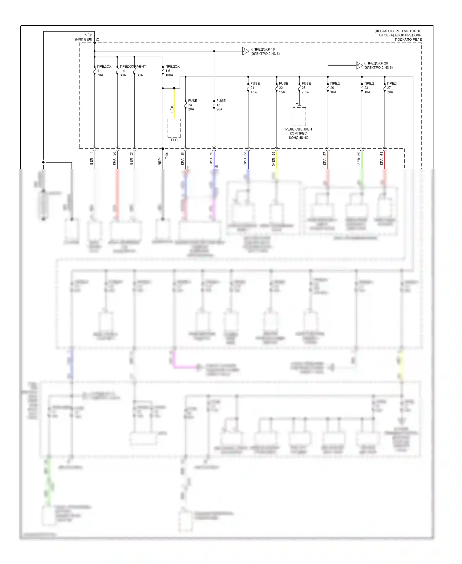 Civic Honda IX рестайлинг (2013-2016): Электросхема блока предохранителей реле, кроме гибридного с бесключевым доступом (1 из 6) 