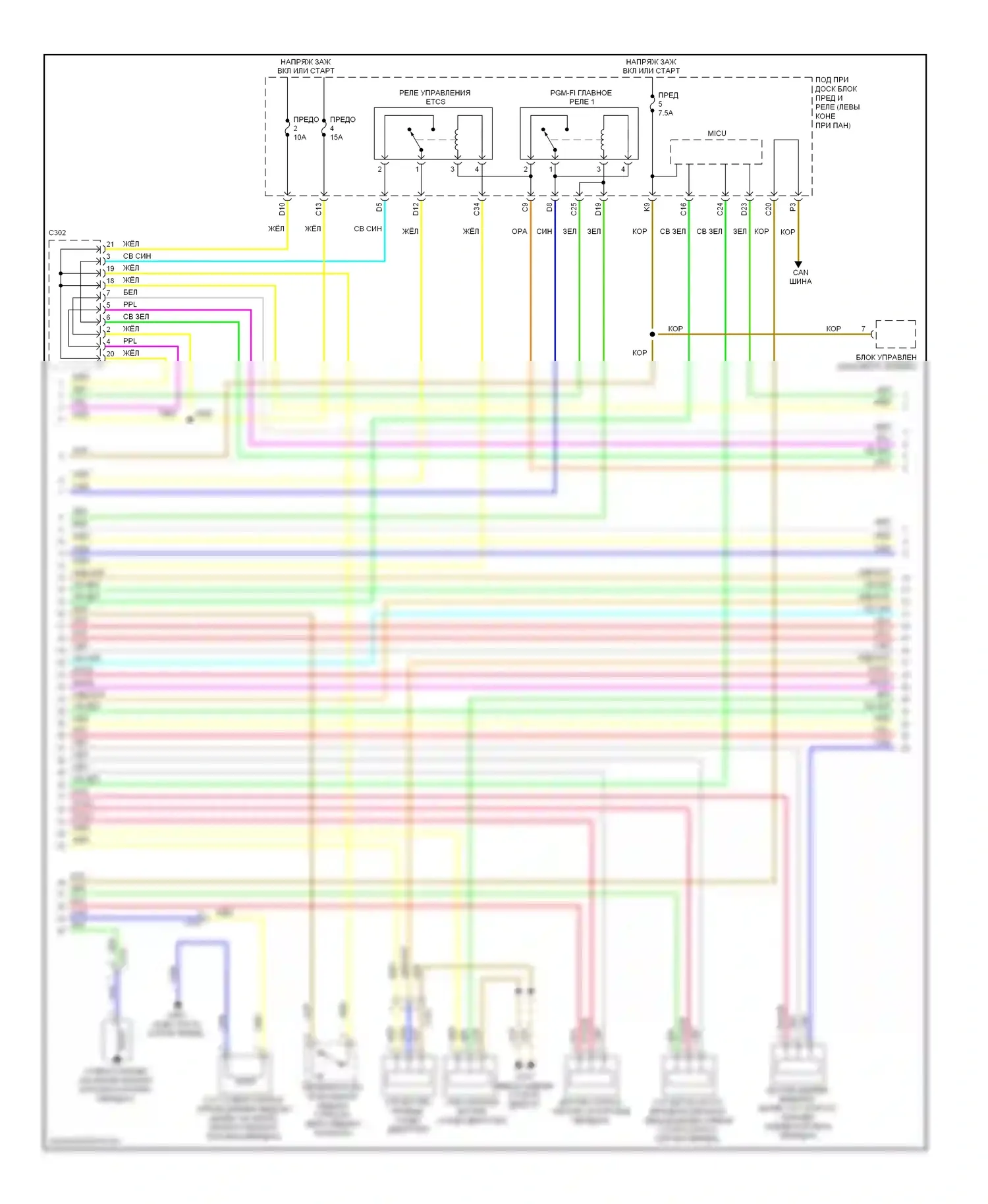 Civic Honda IX рестайлинг (2013-2016): Электросхема двигатель 1.5л гибрид, электросхема органов управления двигателем (4 из 5) 