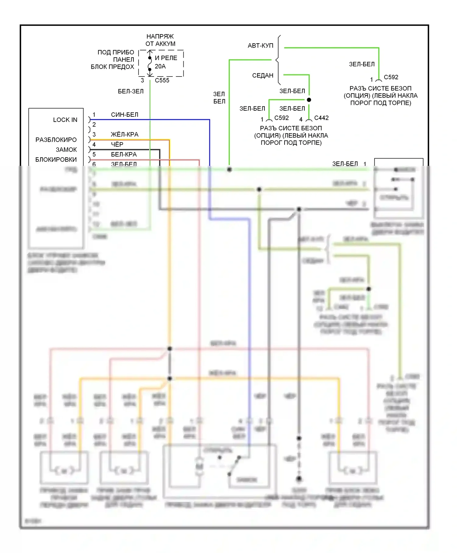 Civic Honda V (1991-1997): Электросхема замка силовой двери 