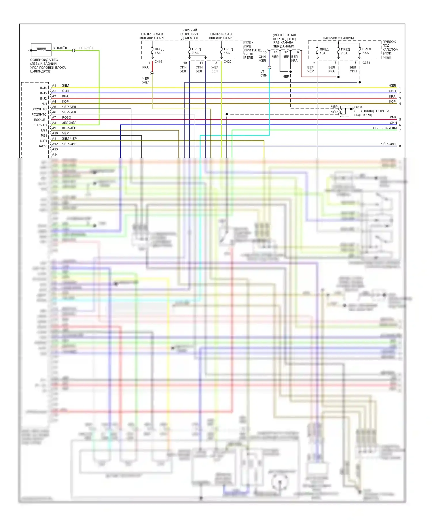 Civic Honda VI (1995-2002): Электросхема двигателя 1.6ls, hx механическая коробка передач (1 из 3) 