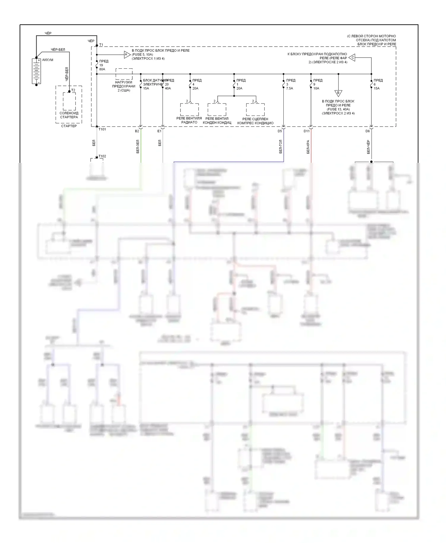 Civic Honda VII рестайлинг (2003-2006): Электросхема блока предохранителей реле, кроме гибридного (1 из 4) 