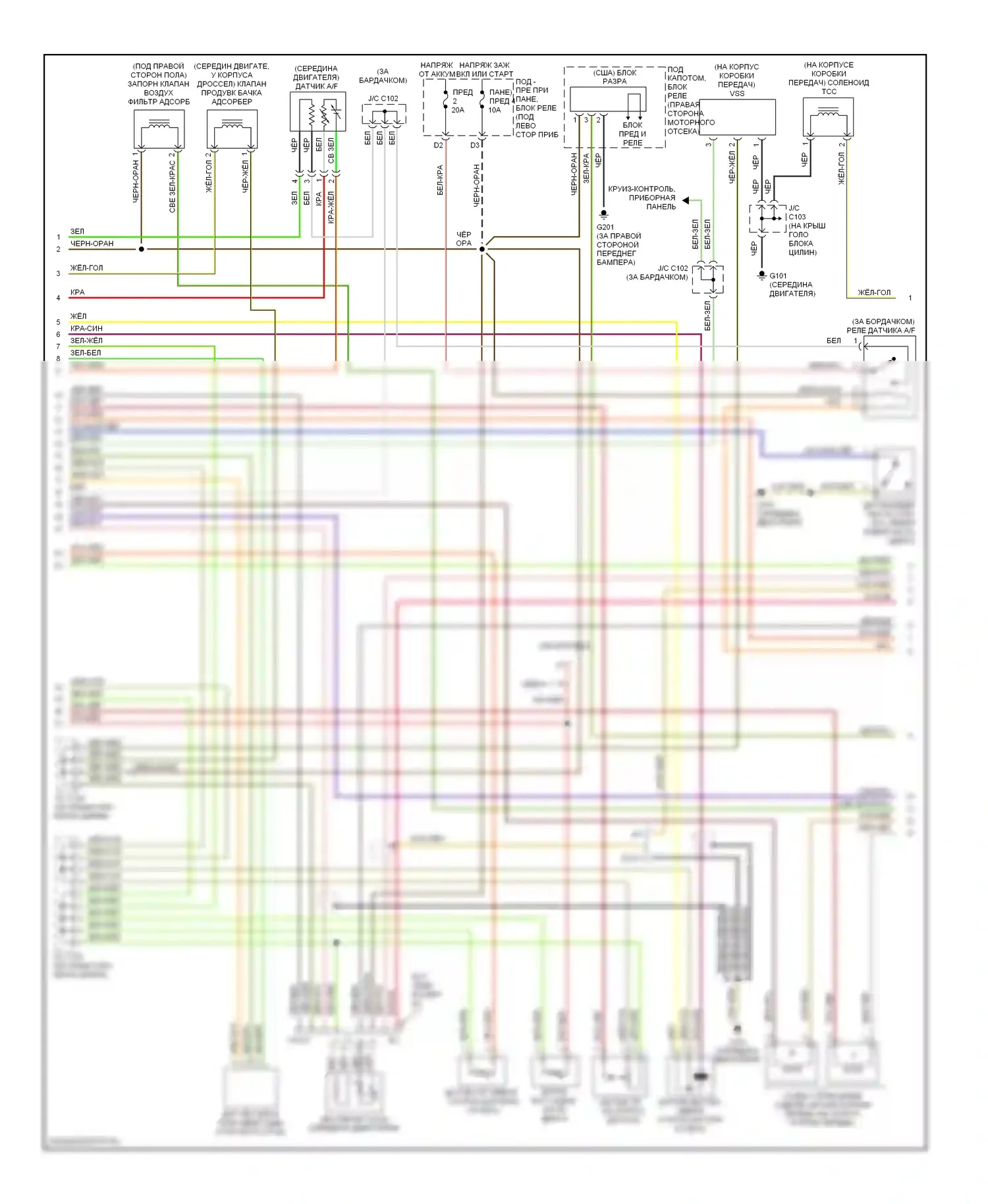 Civic Honda VII рестайлинг (2003-2006): Электросхема двигателя 1.7l, кроме hx и gx (2 из 3) 