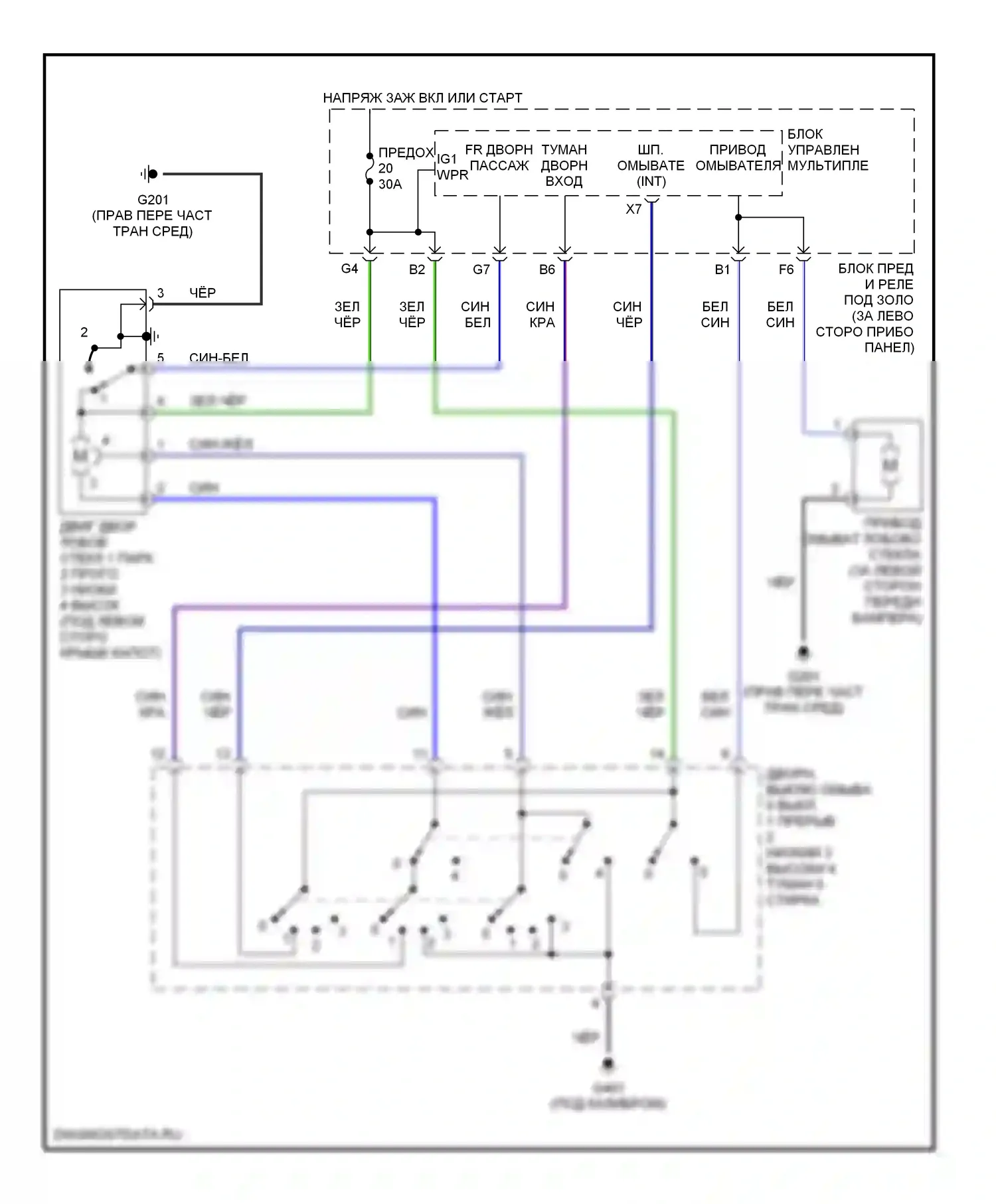 Civic Honda VII рестайлинг (2003-2006): Электросхема передних дворников и омывателей, хэтчбек 