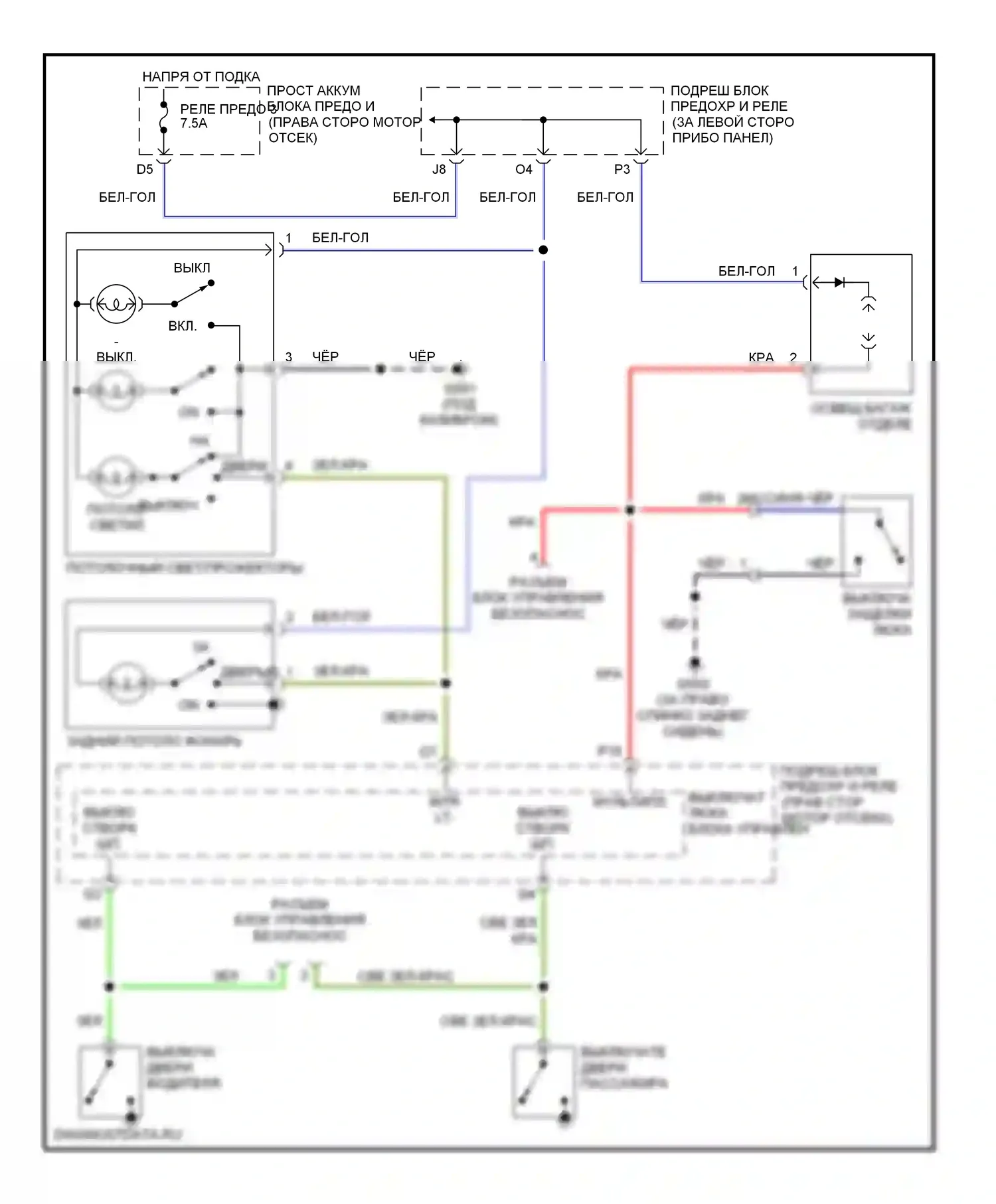 Civic Honda VII рестайлинг (2003-2006): Электросхема освещения салона, хэтчбек 