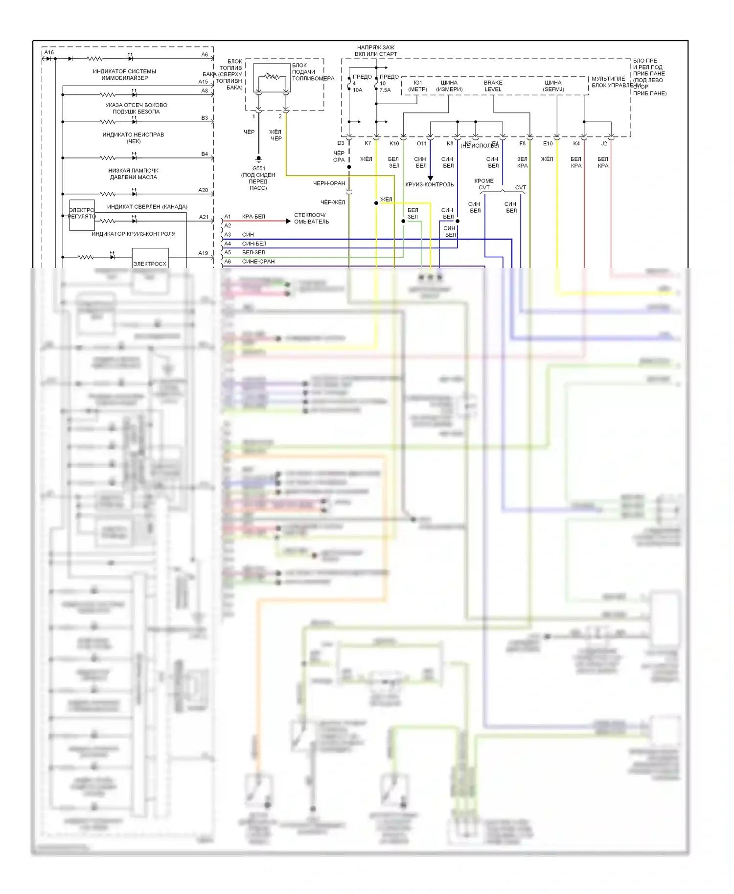 Civic Honda VII рестайлинг (2003-2006): Электросхема приборной панели, ex, hx, lx (1 из 2) 