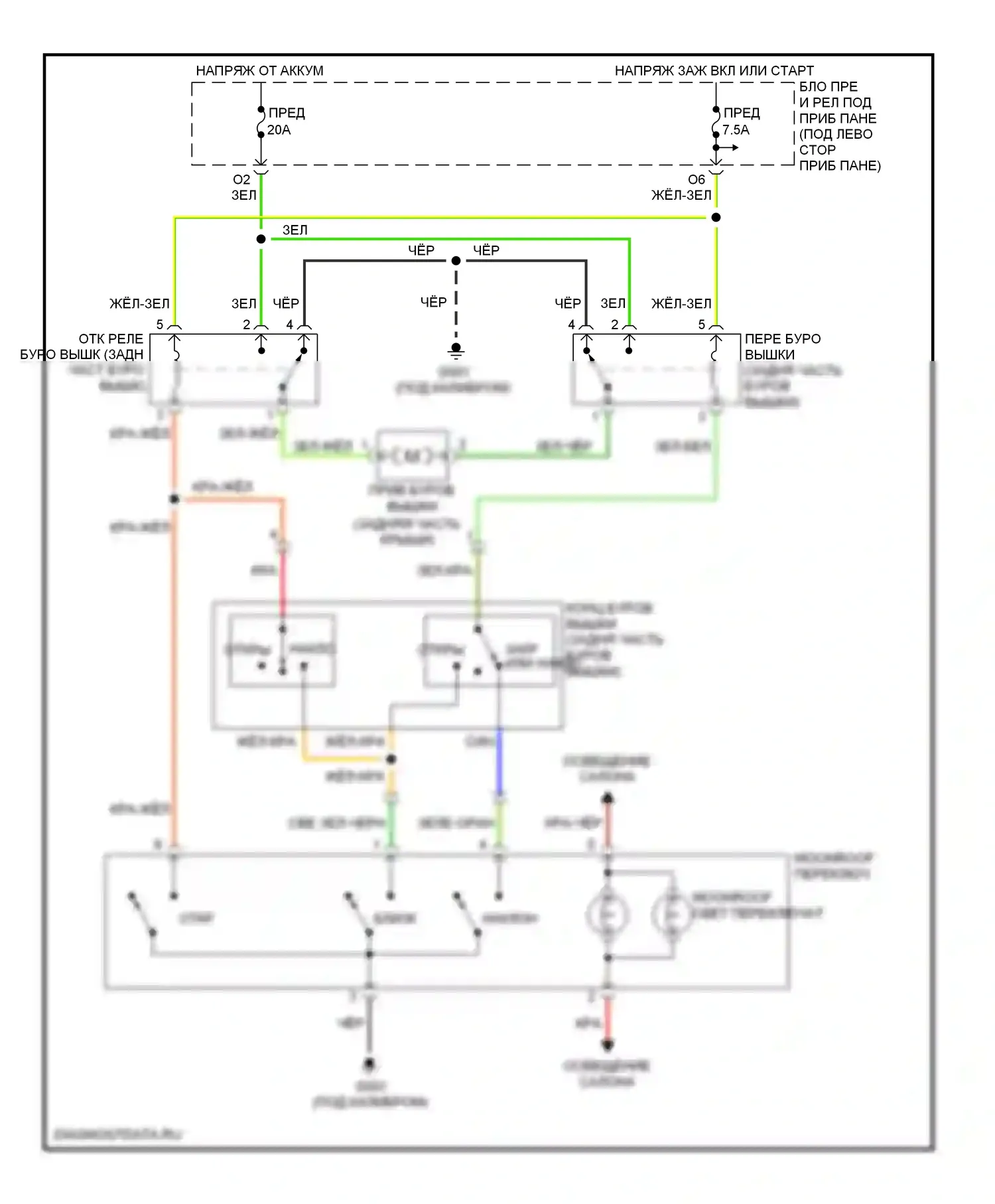Civic Honda VII рестайлинг (2003-2006): Электросхема складной крыши/люка, кроме хэтчбека 