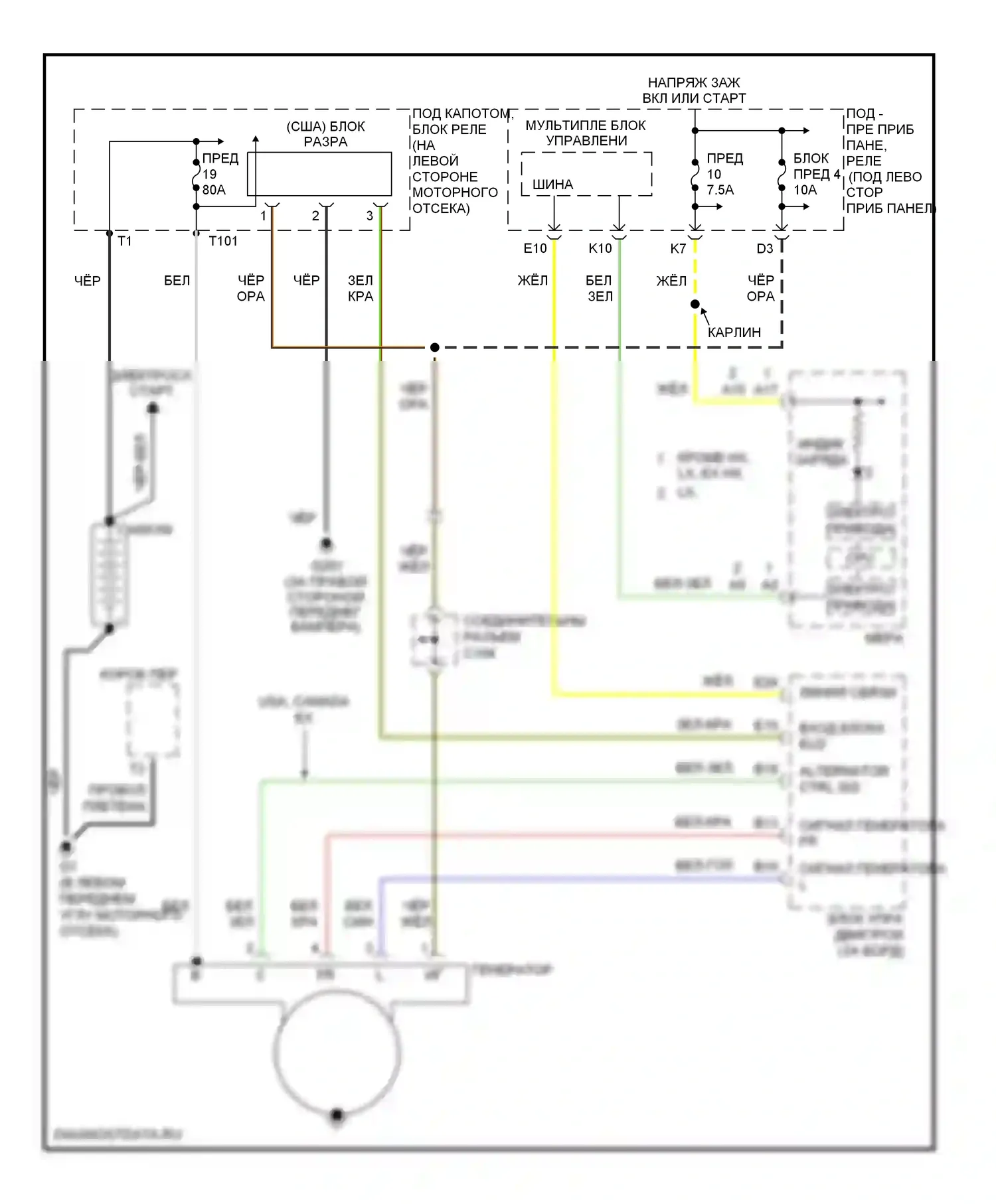 Civic Honda VII рестайлинг (2003-2006): Электросхема генератора, кроме хэтчбека и гибрида 