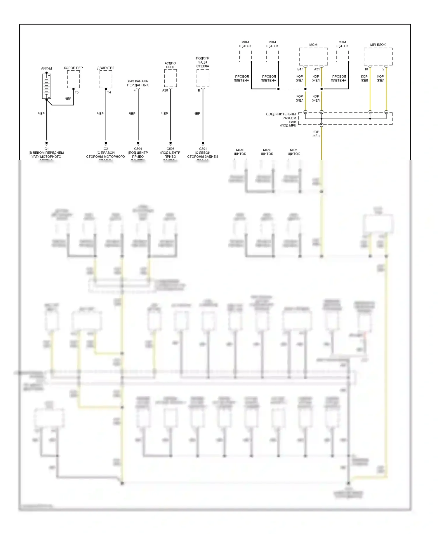 Civic Honda VII рестайлинг (2003-2006): Электросхема разводки массы, гибридная (1 из 3) 